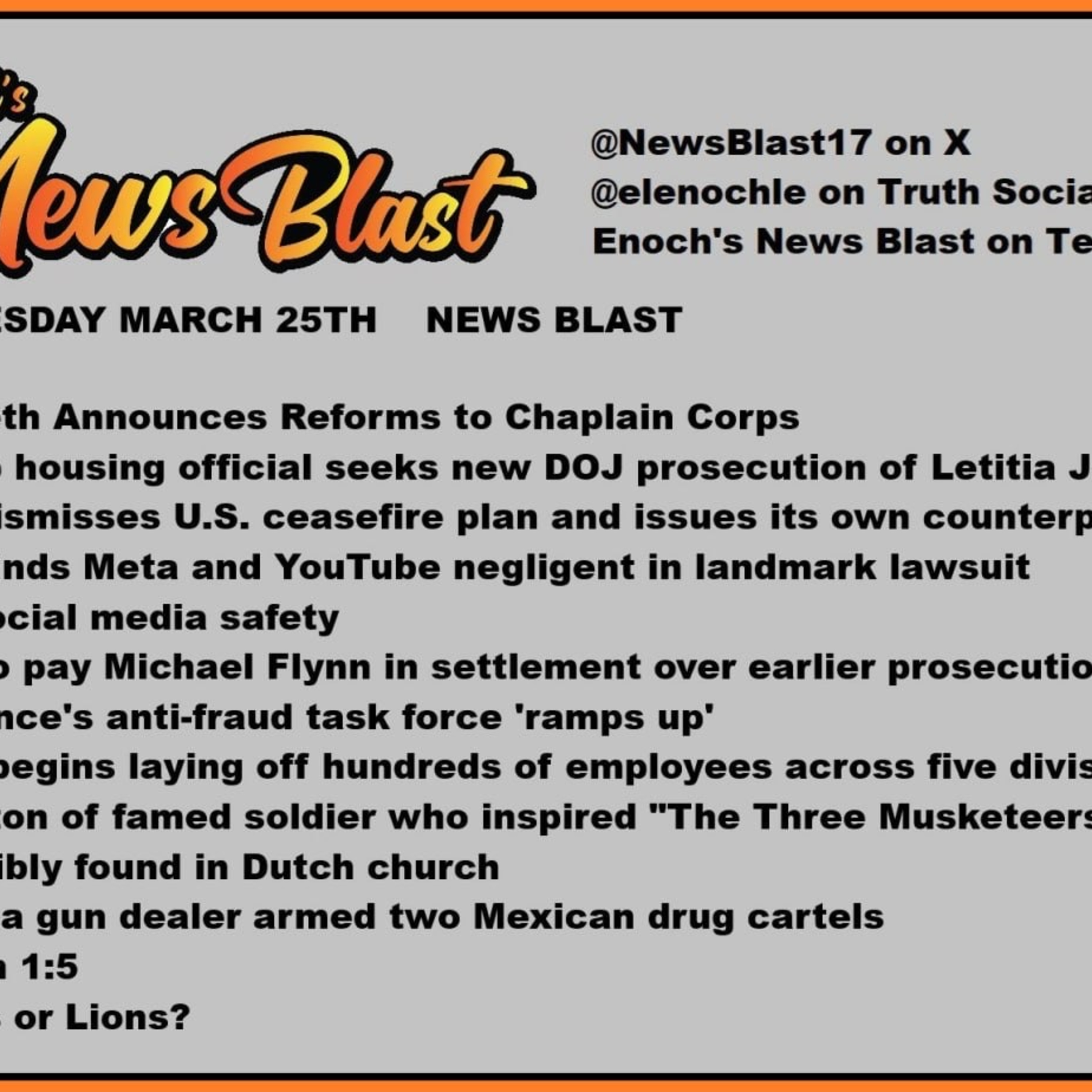 Wednesday, March 25, 2026 News Blast episode artwork