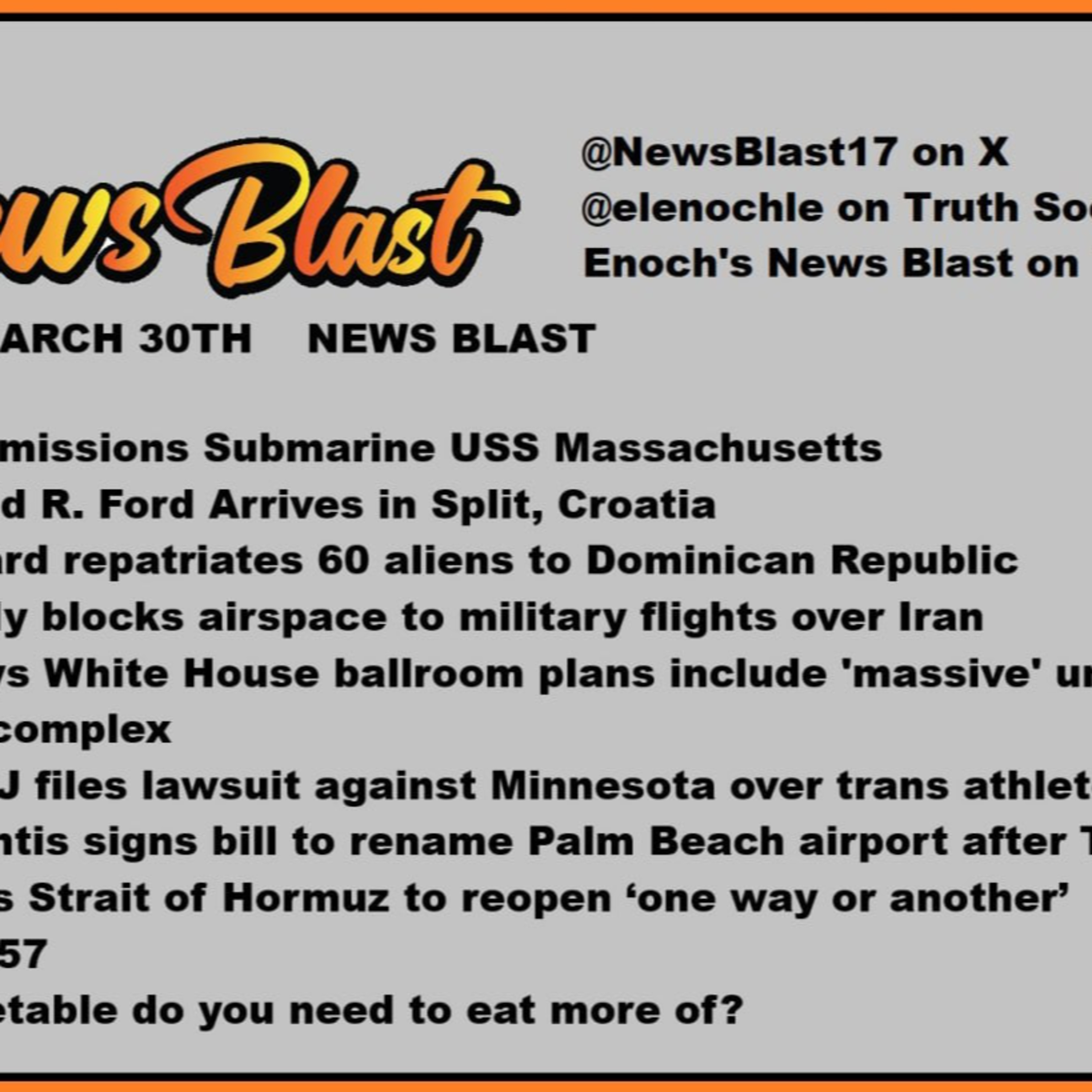 Monday, March 30, 2026 News Blast episode artwork