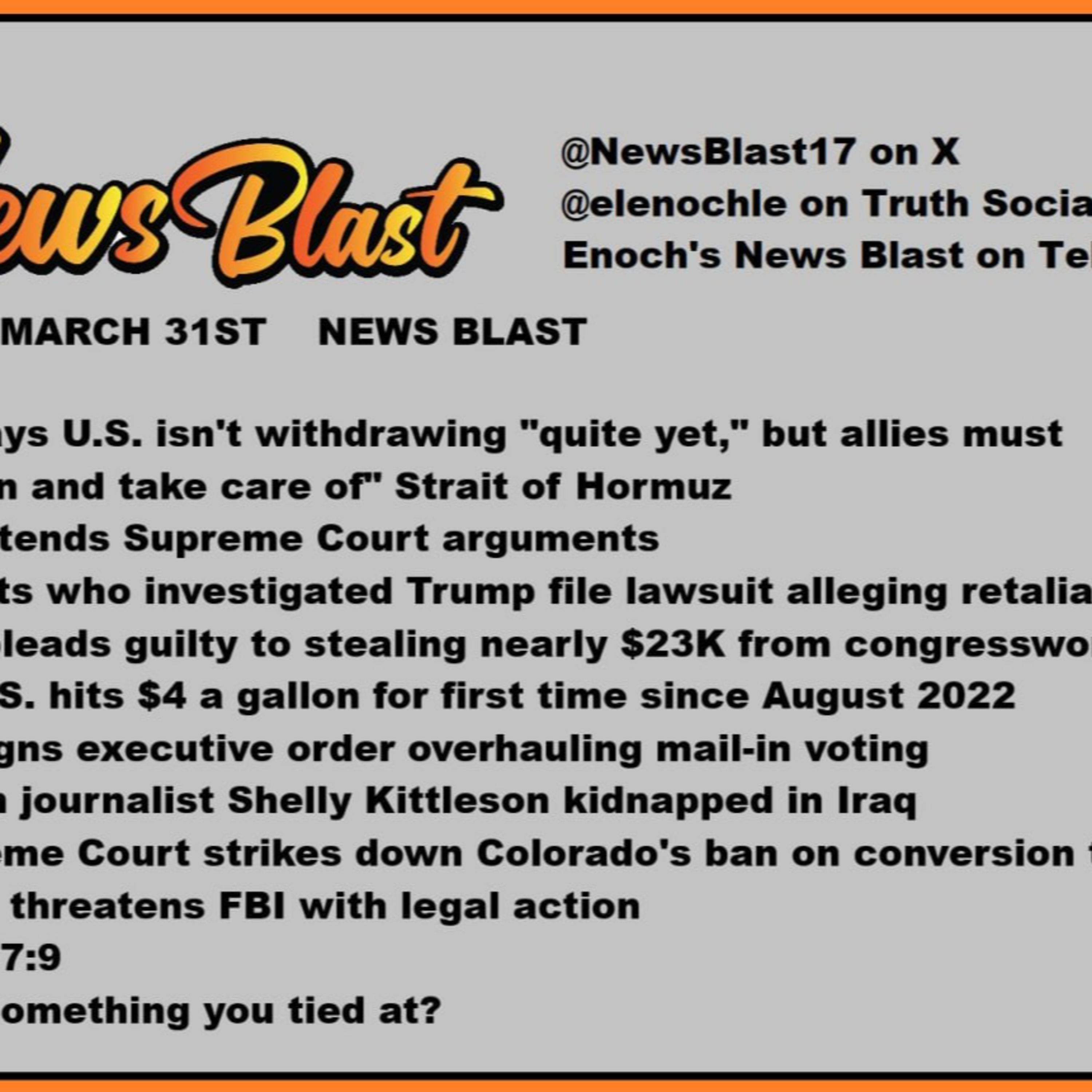 Tuesday, March 31, 2026 News Blast episode artwork