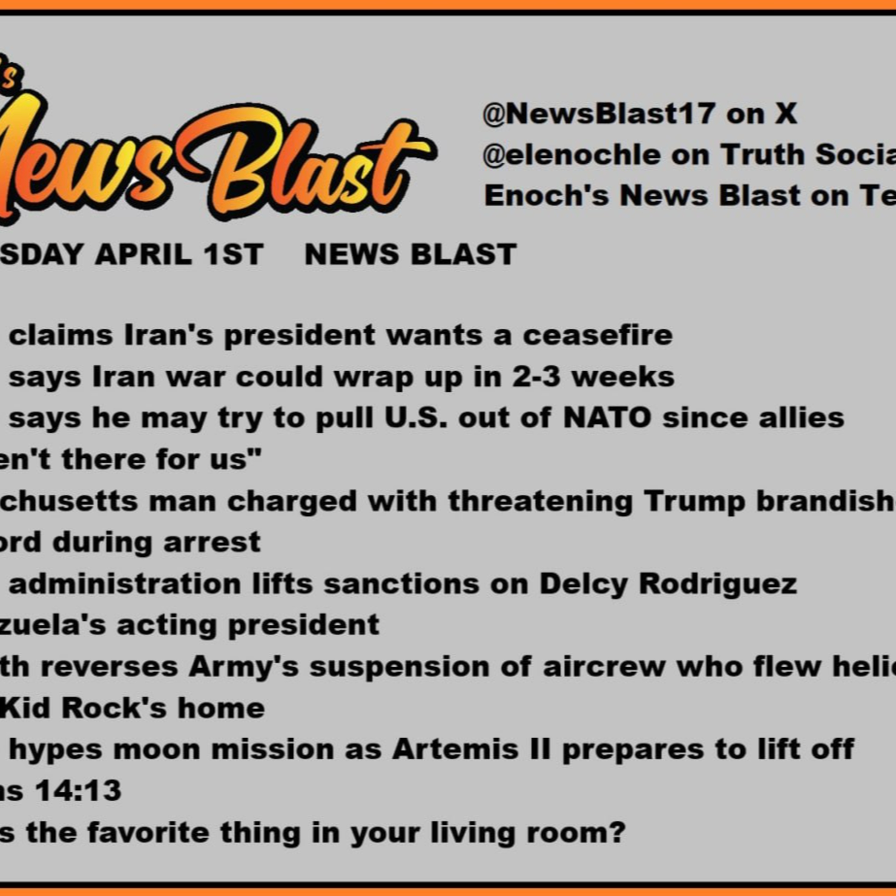Wednesday, April 1, 2026 News Blast episode artwork