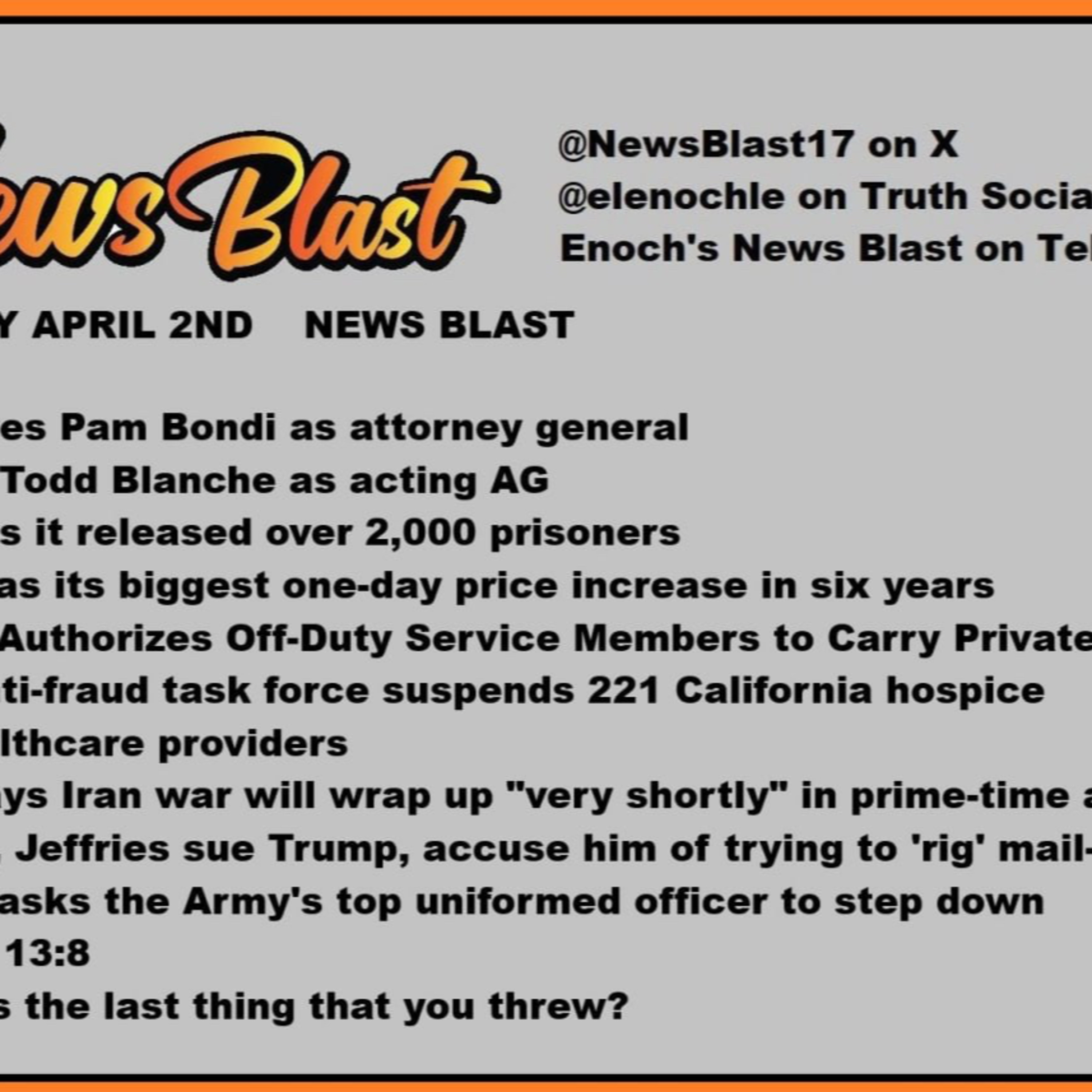 Thursday, April 2, 2026 News Blast episode artwork