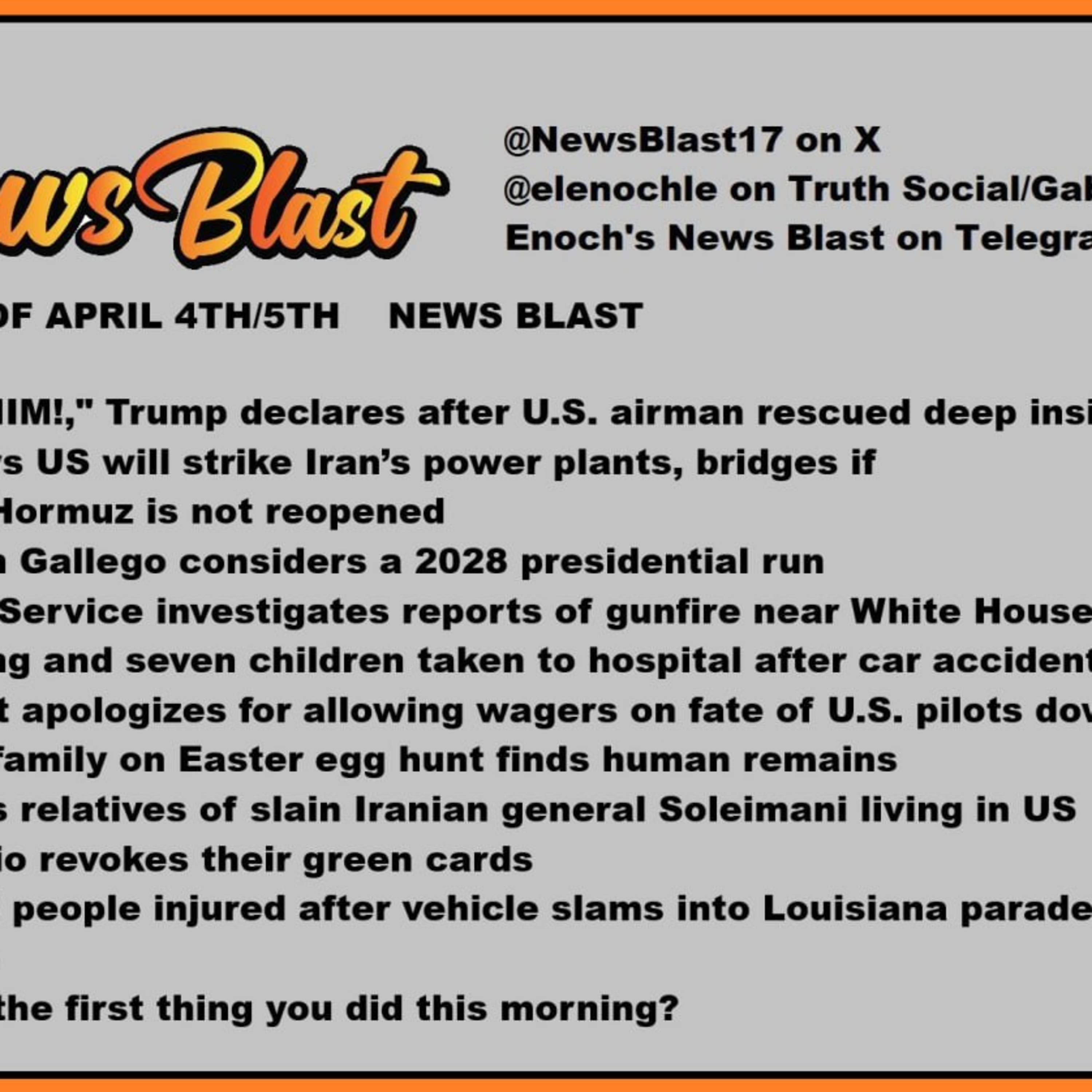 Weekend of April 4-5, 2026. News Blast  episode artwork