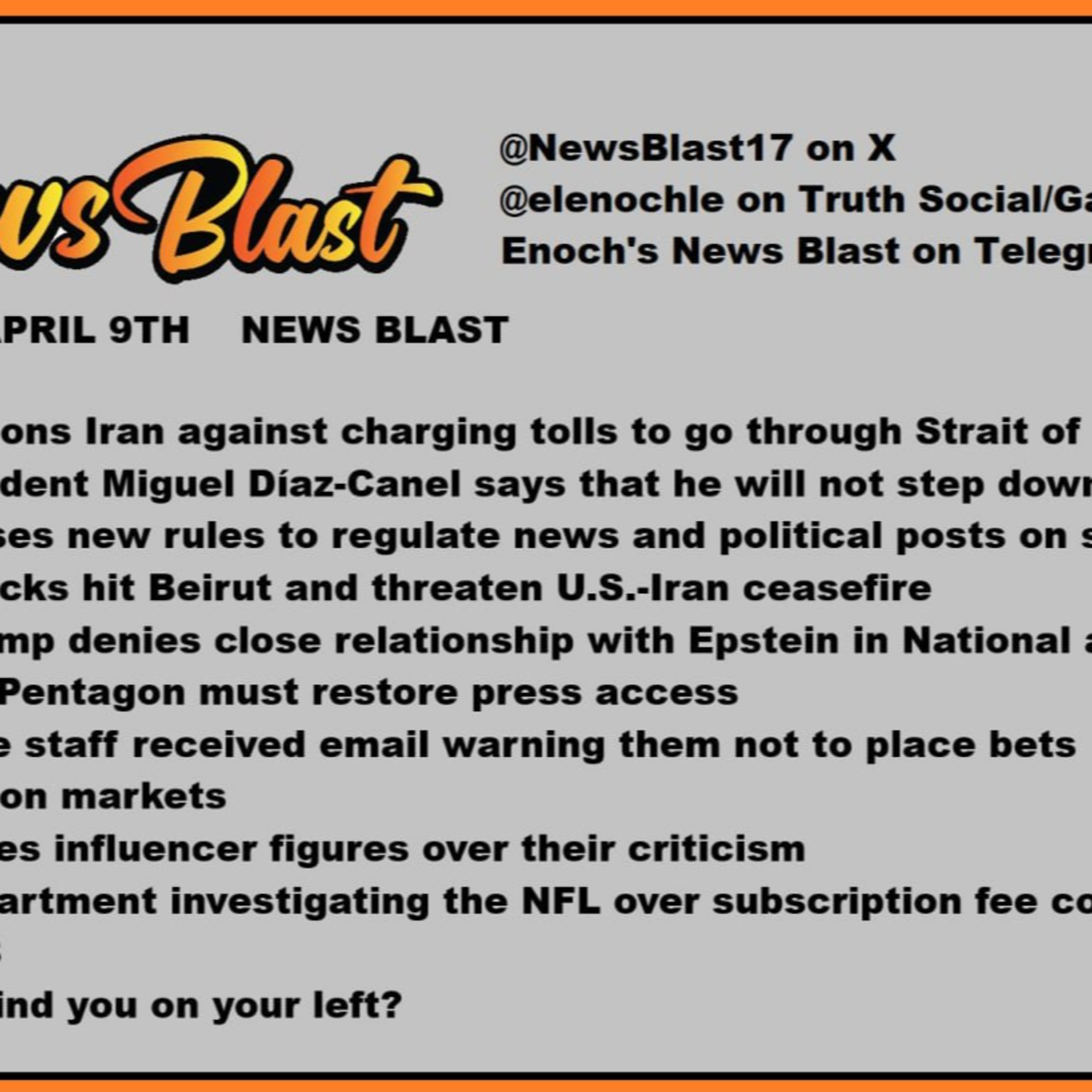 Thursday, April 9, 2026 News Blast episode artwork