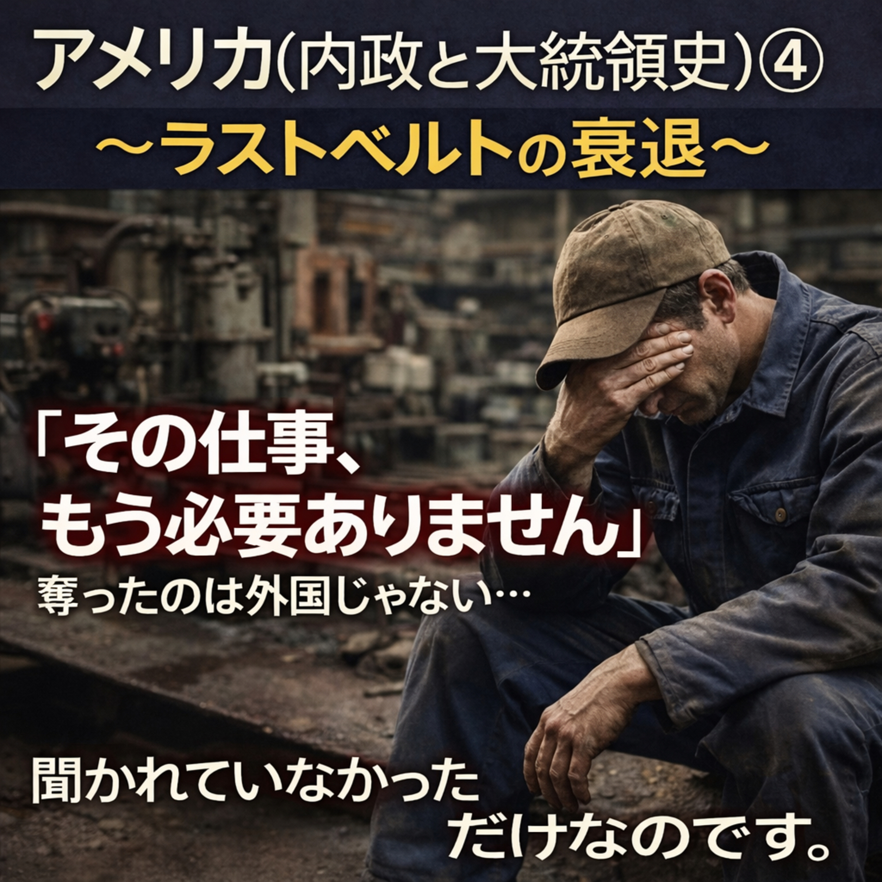 アメリカ(内政と大統領史)④〜ラストベルトの衰退〜【現代史】#305
