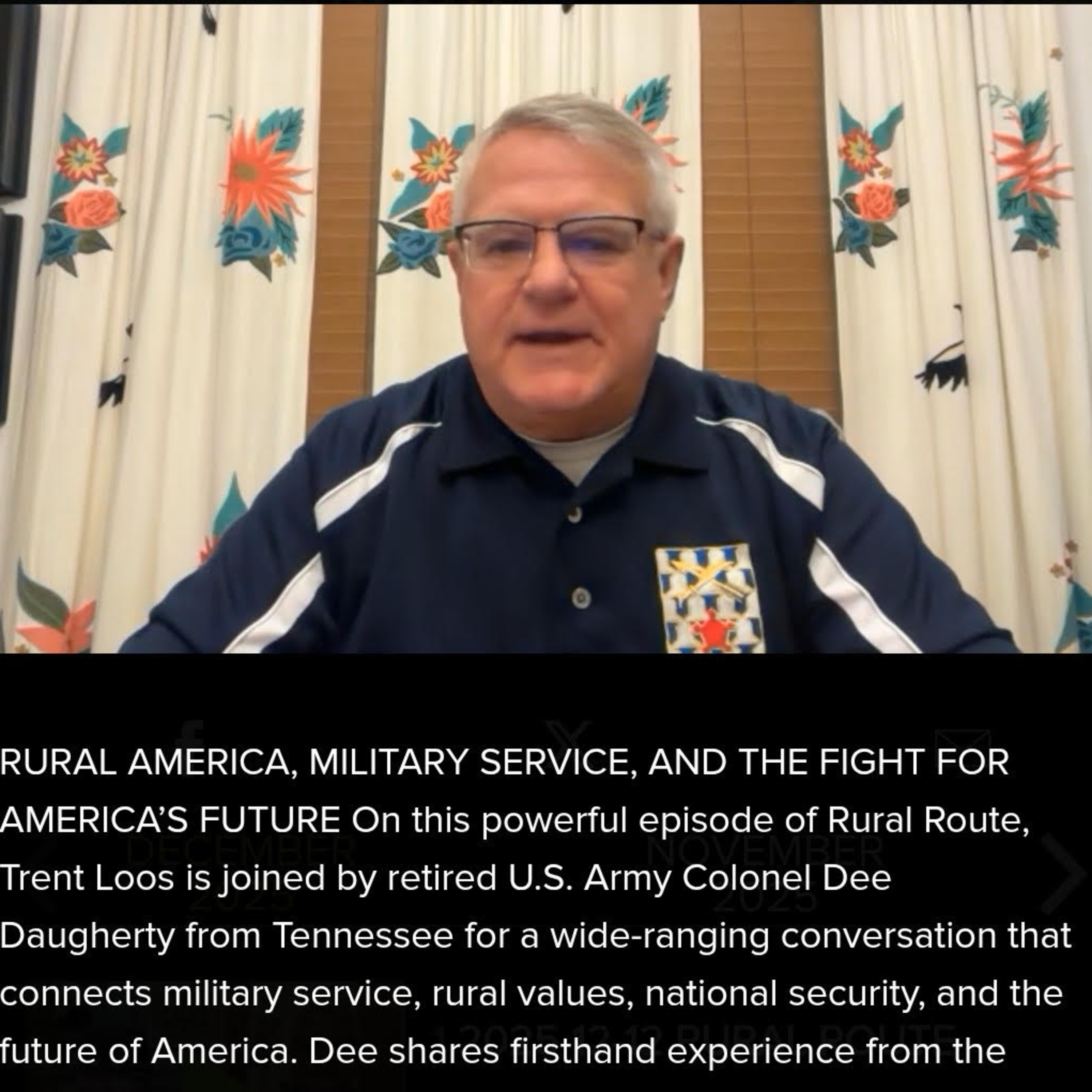 Rural Route Dec 12, 2025 Col. Dee Daugherty family history in every war,decerated Army career, strenghten Rural America and build community.