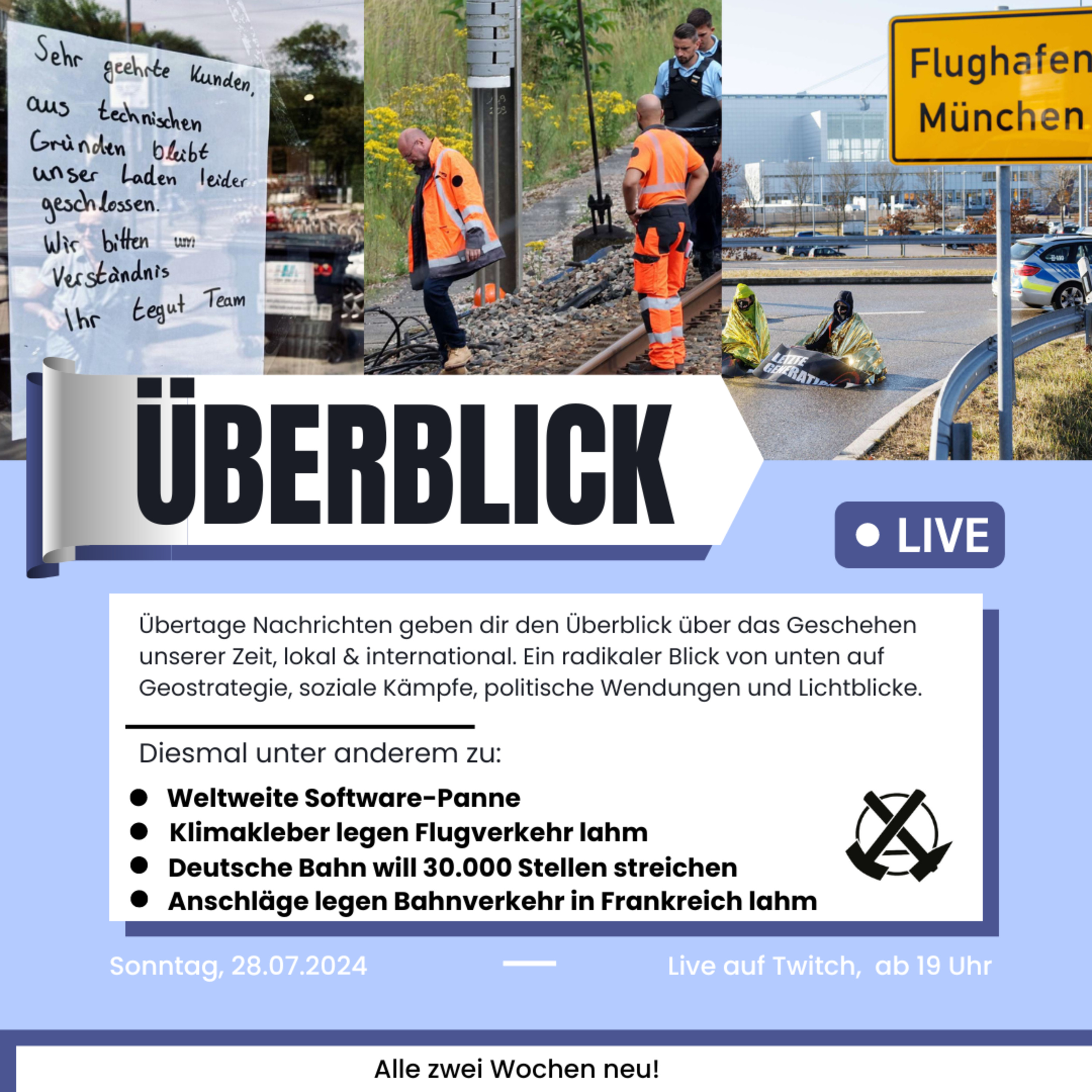 Überblick: Software-Panne, Klimakleber legen Flugverkehr lahm, Bahn streicht 30.000 Stellen episode artwork