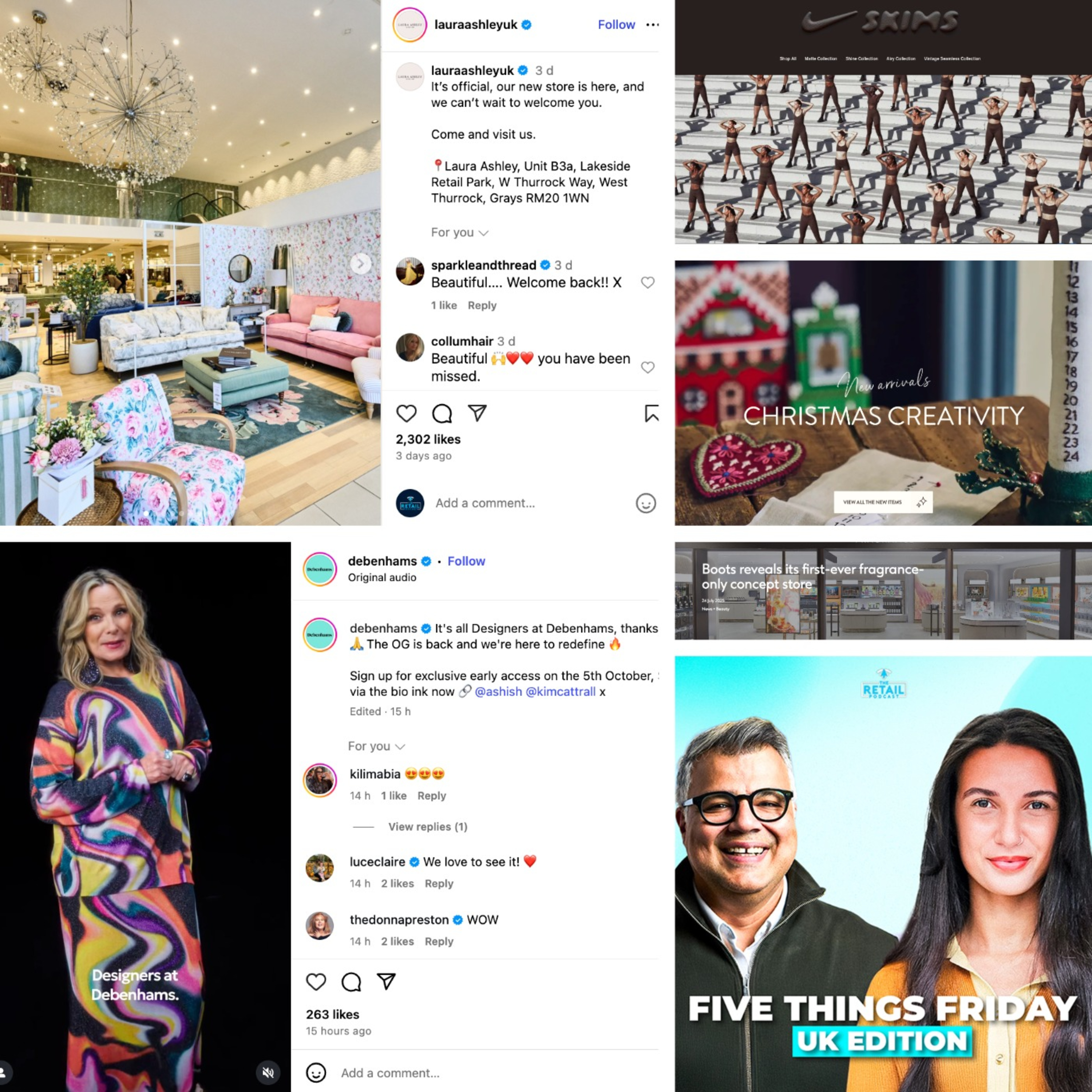 Boots’ Fragrance Boutique, Designers @ Debenhams, Søstrene Grene’s UK Surge, NikeSKIMS, Laura Ashley