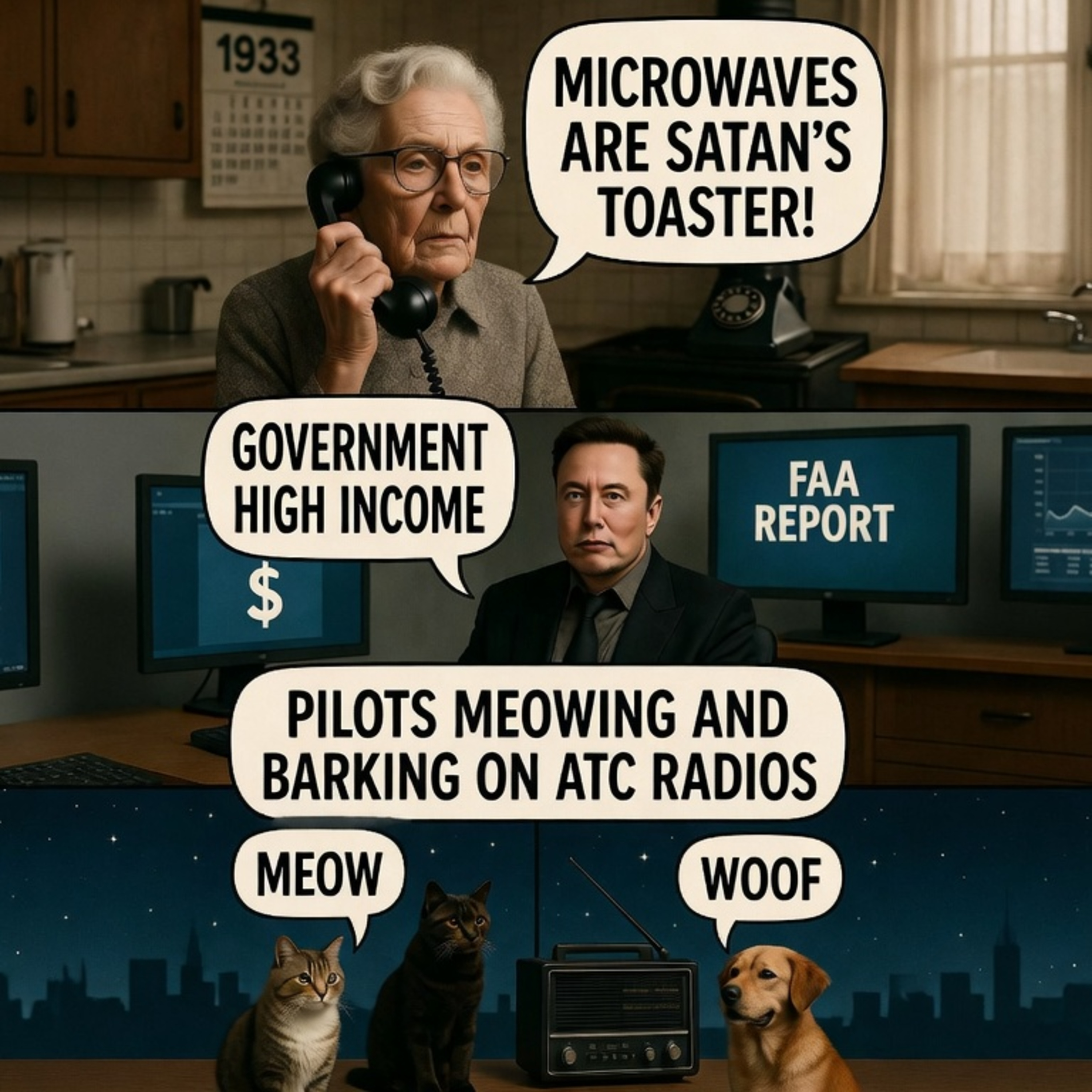 93 yr. old Barb calls in the show. Decries Satan's toaster the microwave, fake diamonds, and more - Musk pushes for gov. high income - California ruining America? - more... episode artwork
