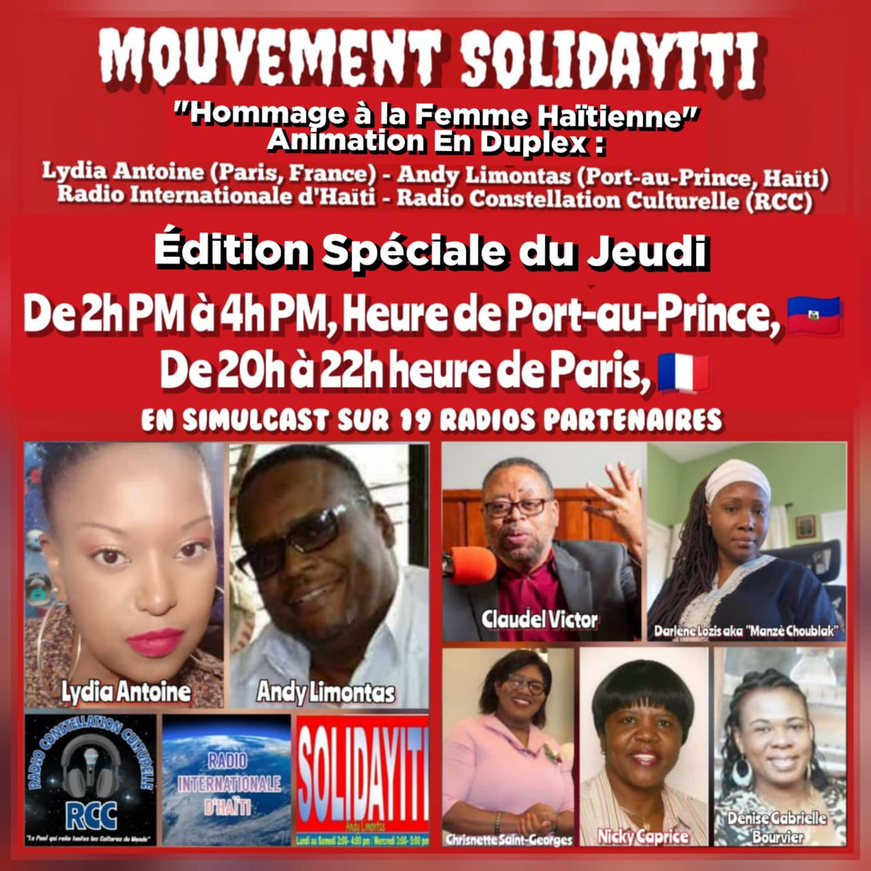 SOLIDAYITI – ANDY LIMONTAS – CHRISNETTE SAINT-GEORGES - 'DGB SHOW' DENISE GABRIELLE BOURVIER - CLAUDEL VICTOR – NICKY CAPRICE - MANZE CHOUBLAK - JEUDI 20 NOVEMBRE 2025