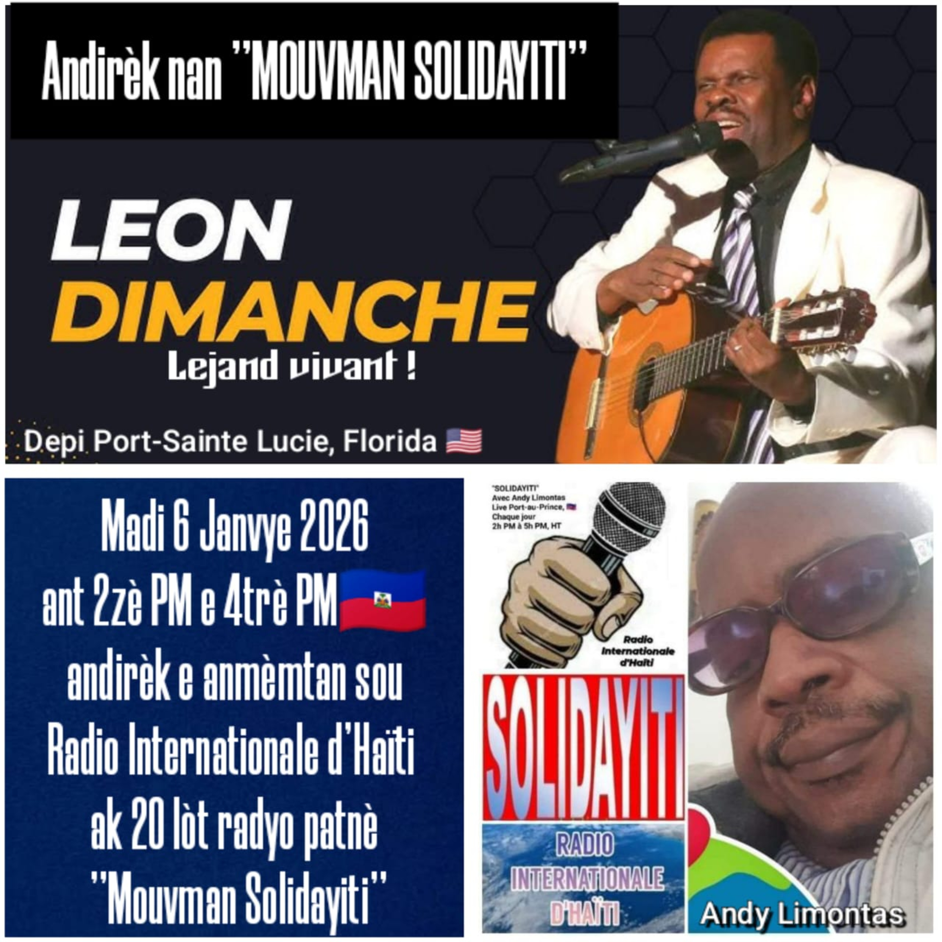 SOLIDAYITI – ANDY LIMONTAS – INTERVIEW EXCLUSIVE AVEC LEON DIMANCHE DEPUIS PORT SAINTE-LUCIE. FLORIDE, USA - MARDI 6 JANVIER 2026 episode artwork