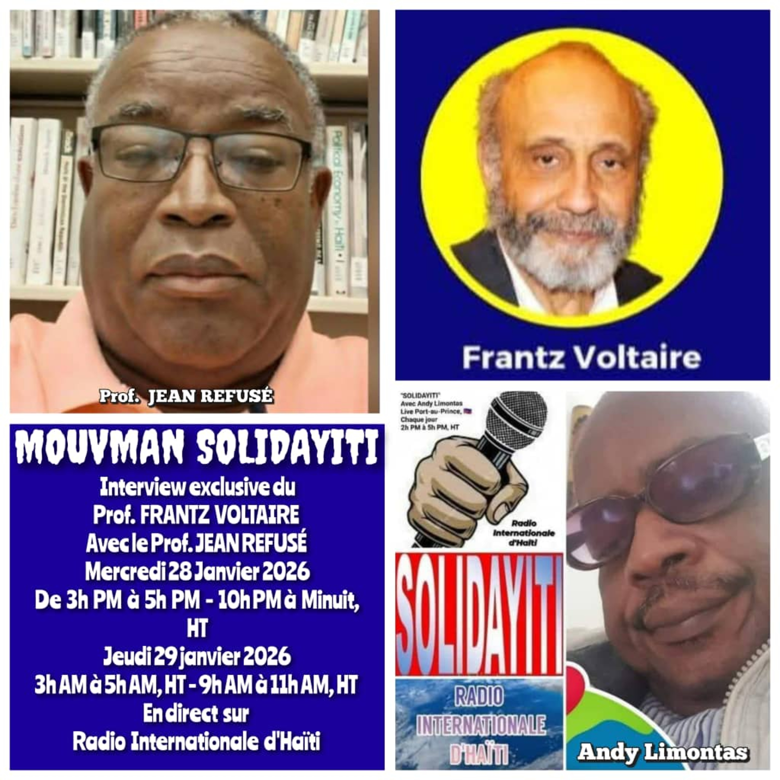 SOLIDAYITI - ANDY LIMONTAS - INTERVIEW Prof. JEAN RESUSE & FRANTZ VOLTAIRE - MERCREDI 28 JANVIER 2026 episode artwork