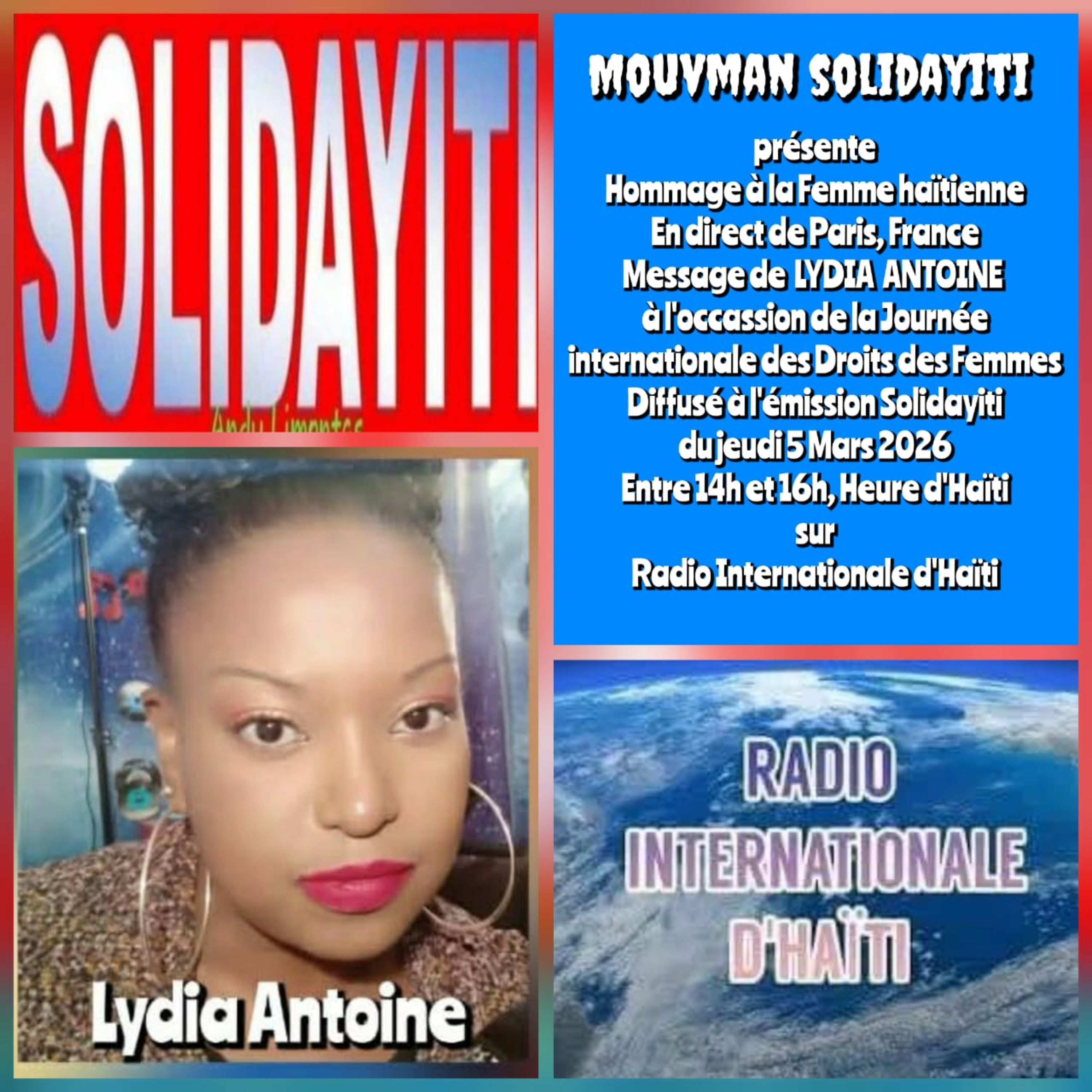 Message Lydia Antoine en direct de Paris, France - En prélude à la journée internationale des droits des femmes le 8 mars prochain - Jeudi 5 Mars 2026 episode artwork