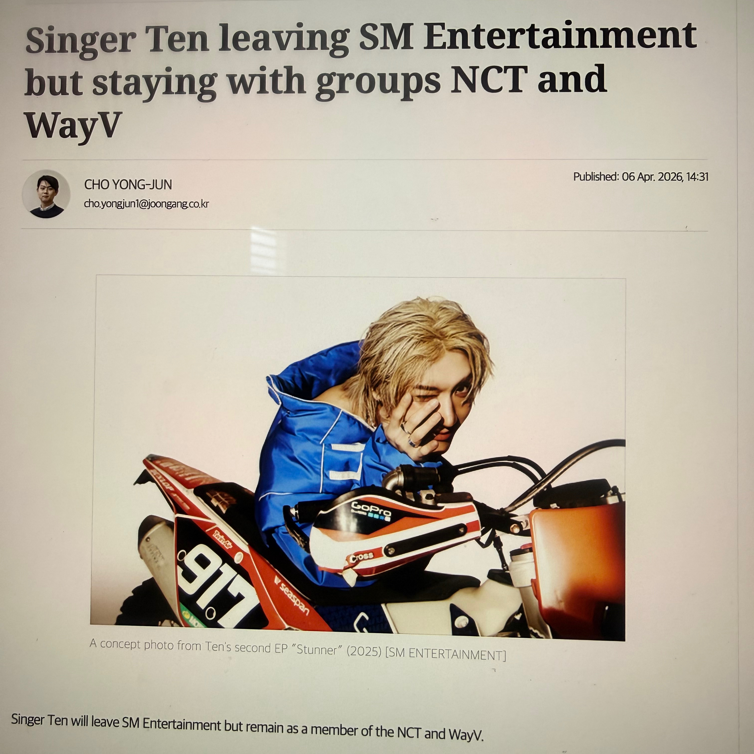 Singer Ten leaving SM Entertainment but staying with groups NCT and WayV Part 1