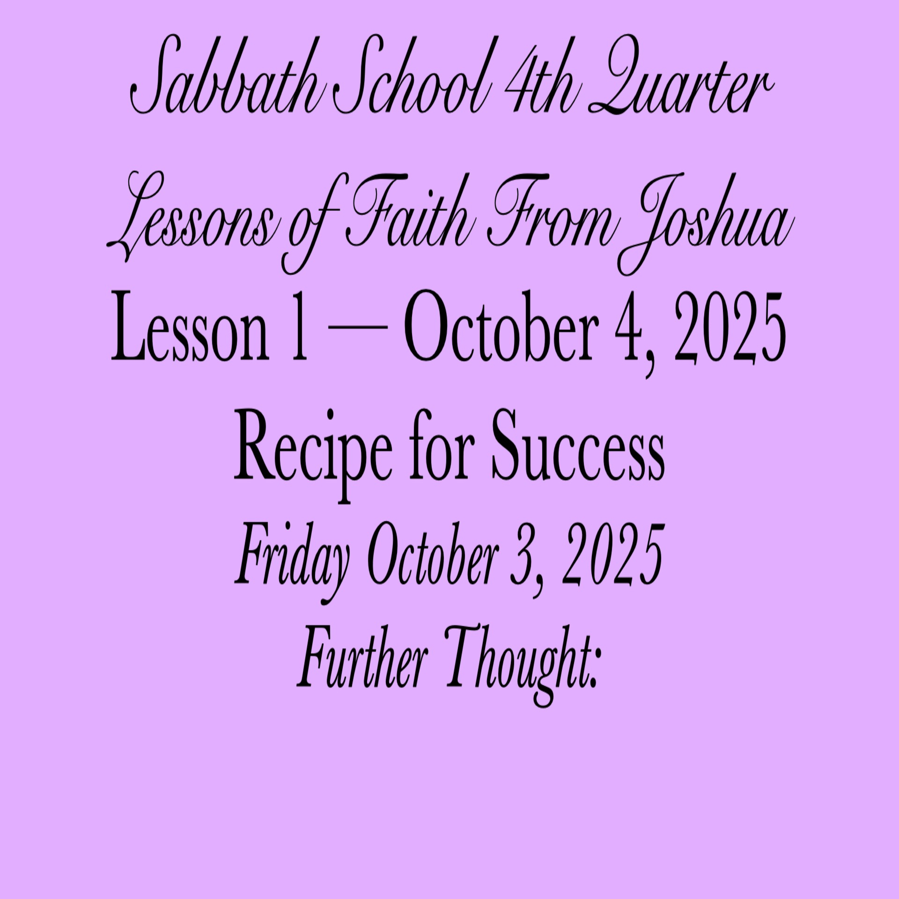 Recipe for Success — Further Thought: