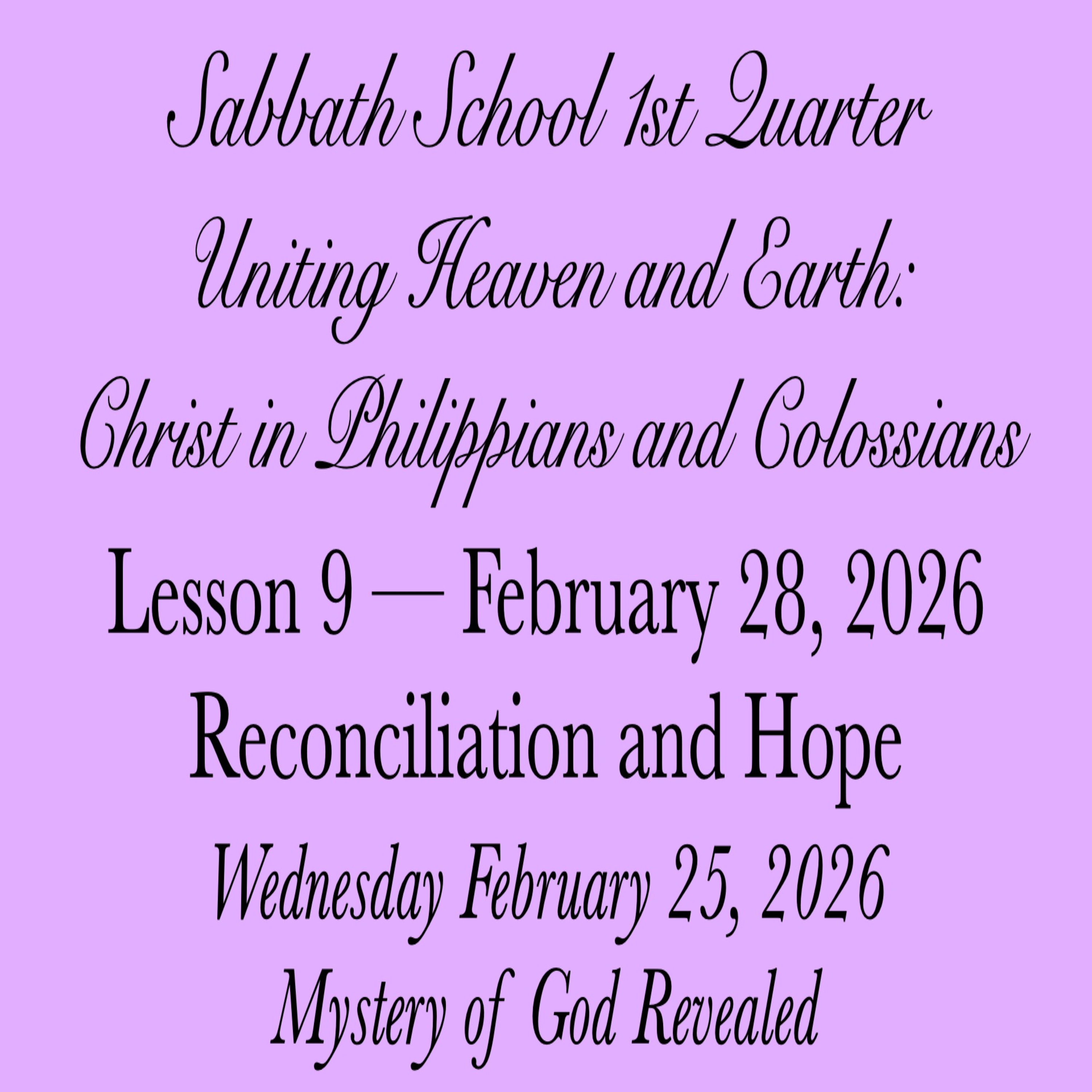 Reconciliation and Hope — Mystery of God Revealed
