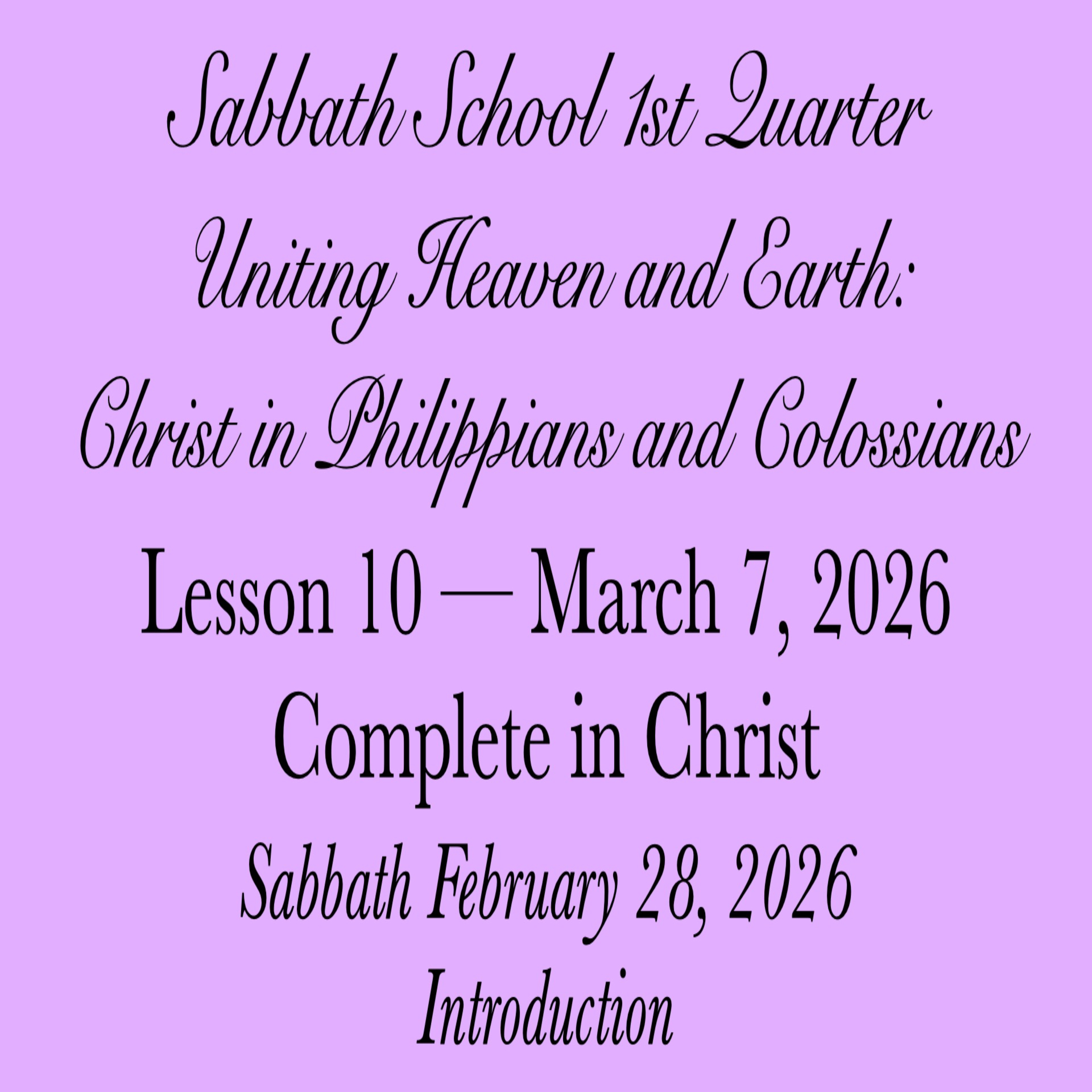 Complete in Christ — Introduction