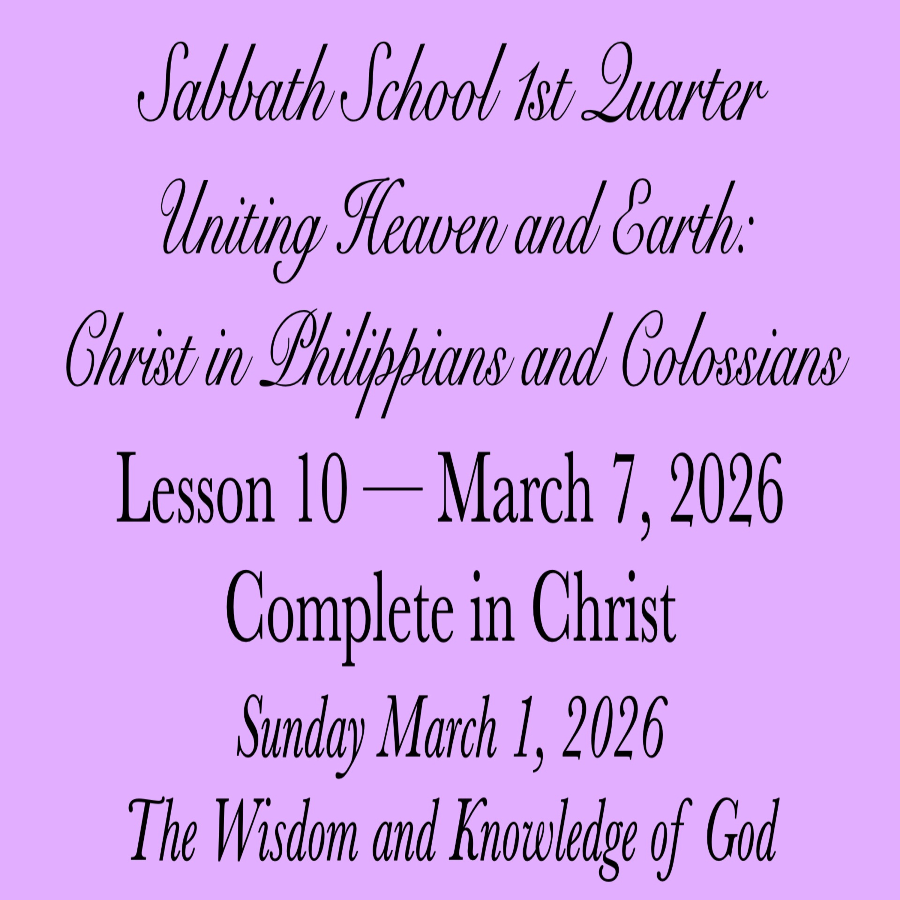 Complete in Christ — The Wisdom and Knowledge of God