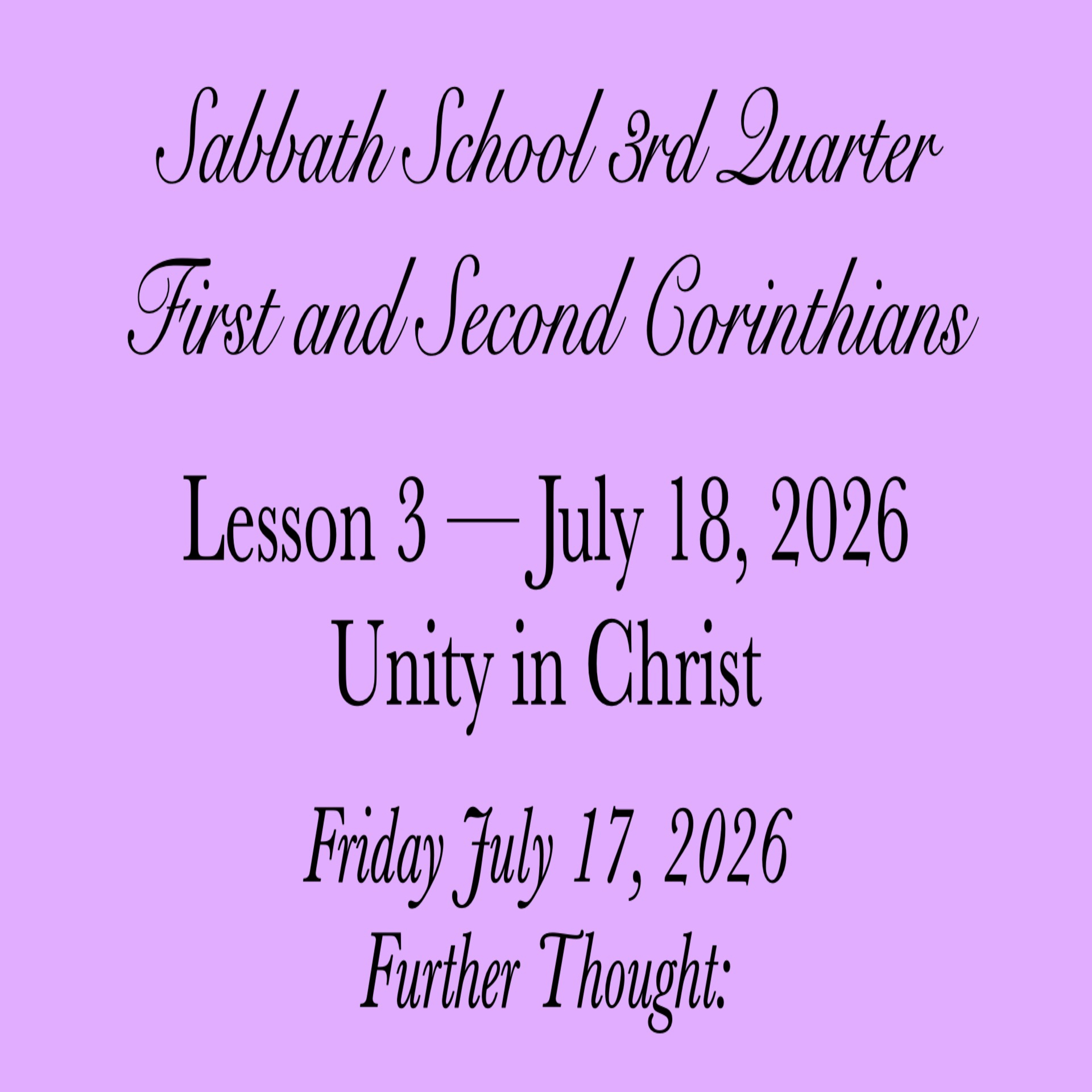 Unity in Christ — Further Thought:
