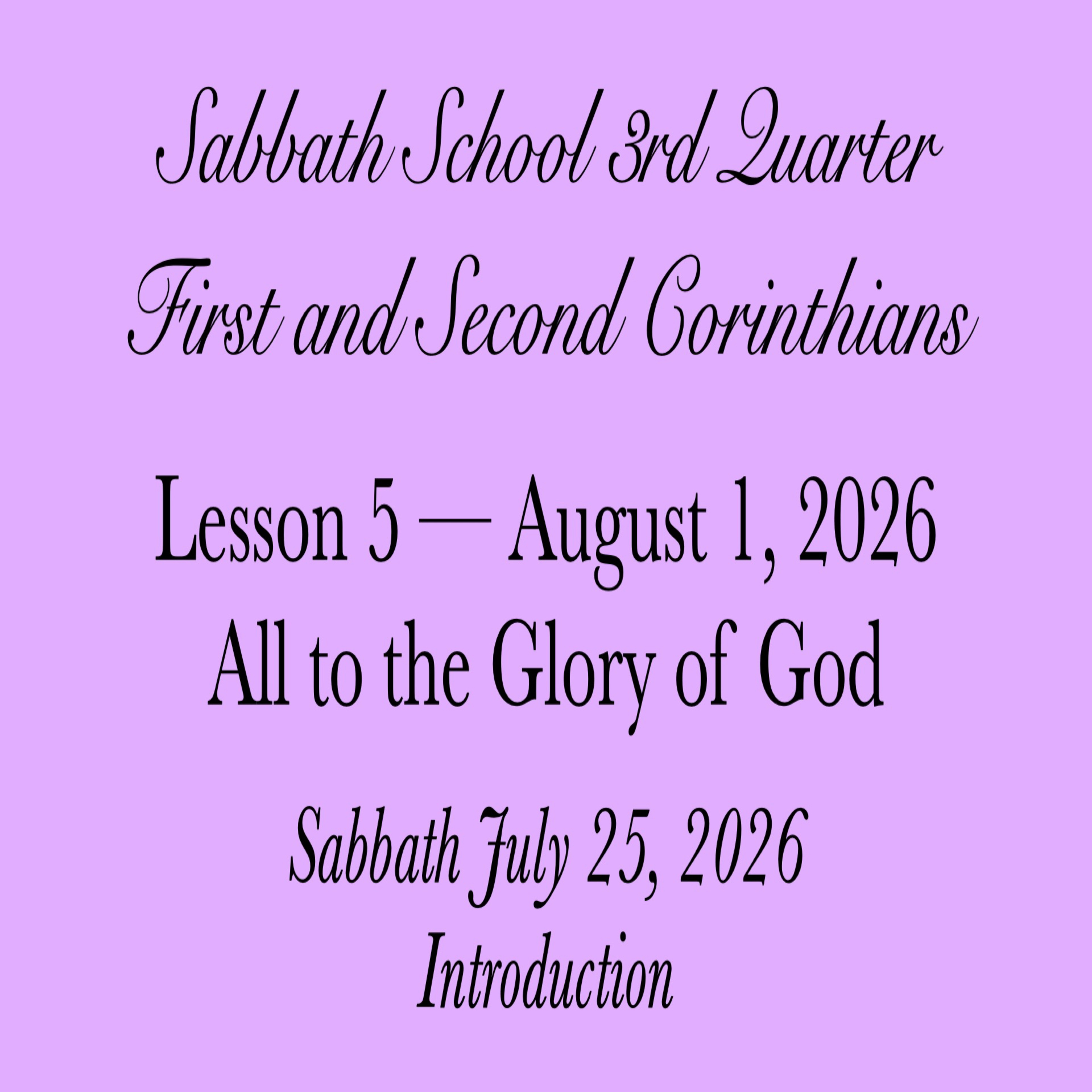 All to the Glory of God — Introduction