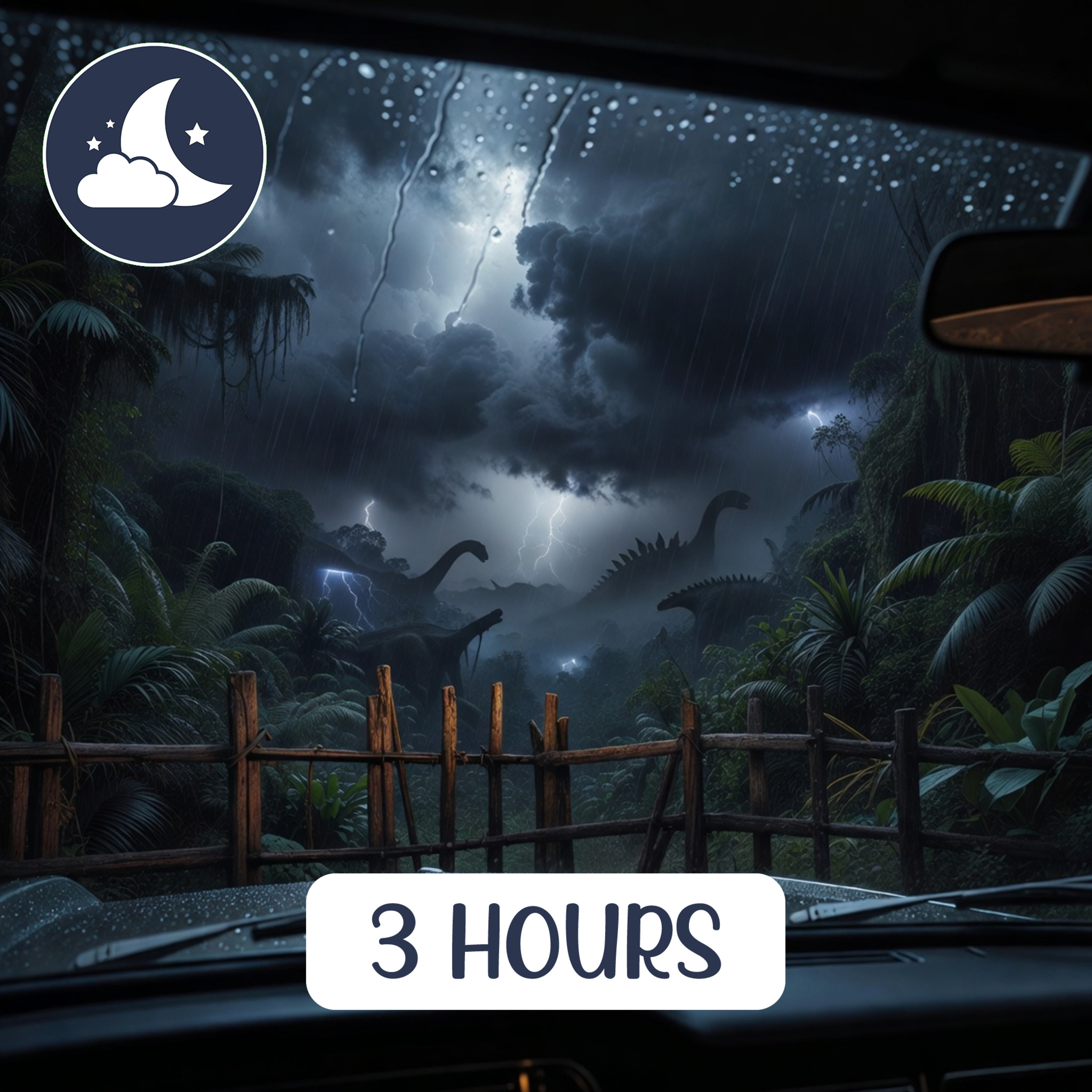 Thunderstorm Car Ambience Next to the T-Rex Paddock for Deep Sleep and Relaxation
