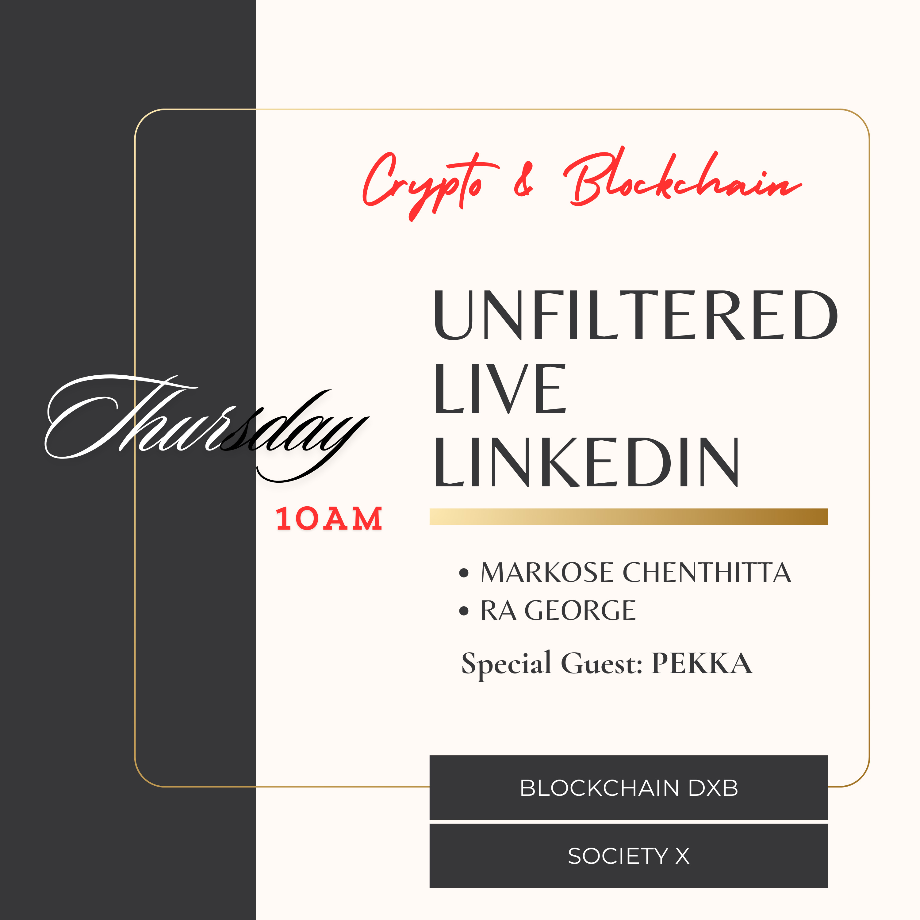 🚨Unfiltered Crypto Insights with Special Guest Pekka Kelkka 🚨 Live with RA George and Markose via LinkedIn at 10:00 AM GST
