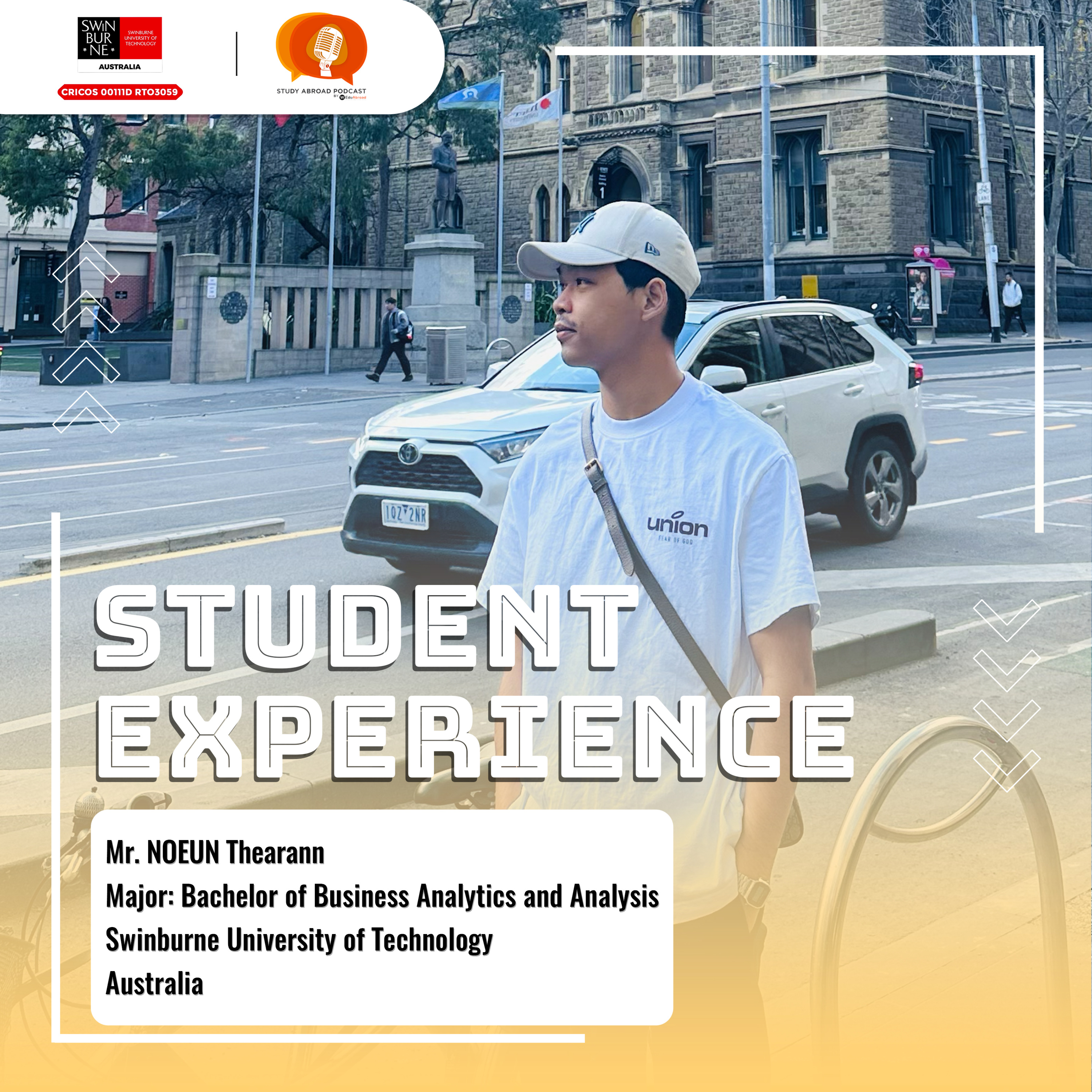 មកស្ដាប់​ podcast ពេញពីកិច្ចសម្ភាសរបស់និស្សិតយើងម្នាក់គឺប្អូន NOEUN THEARANN ដែលគាត់កំពុងតែសិក្សានៅទីនោះលើមុខជំនាញ​ Bachelor of Business Analytics and Analysis​ នៅ Swinburne University of Technology