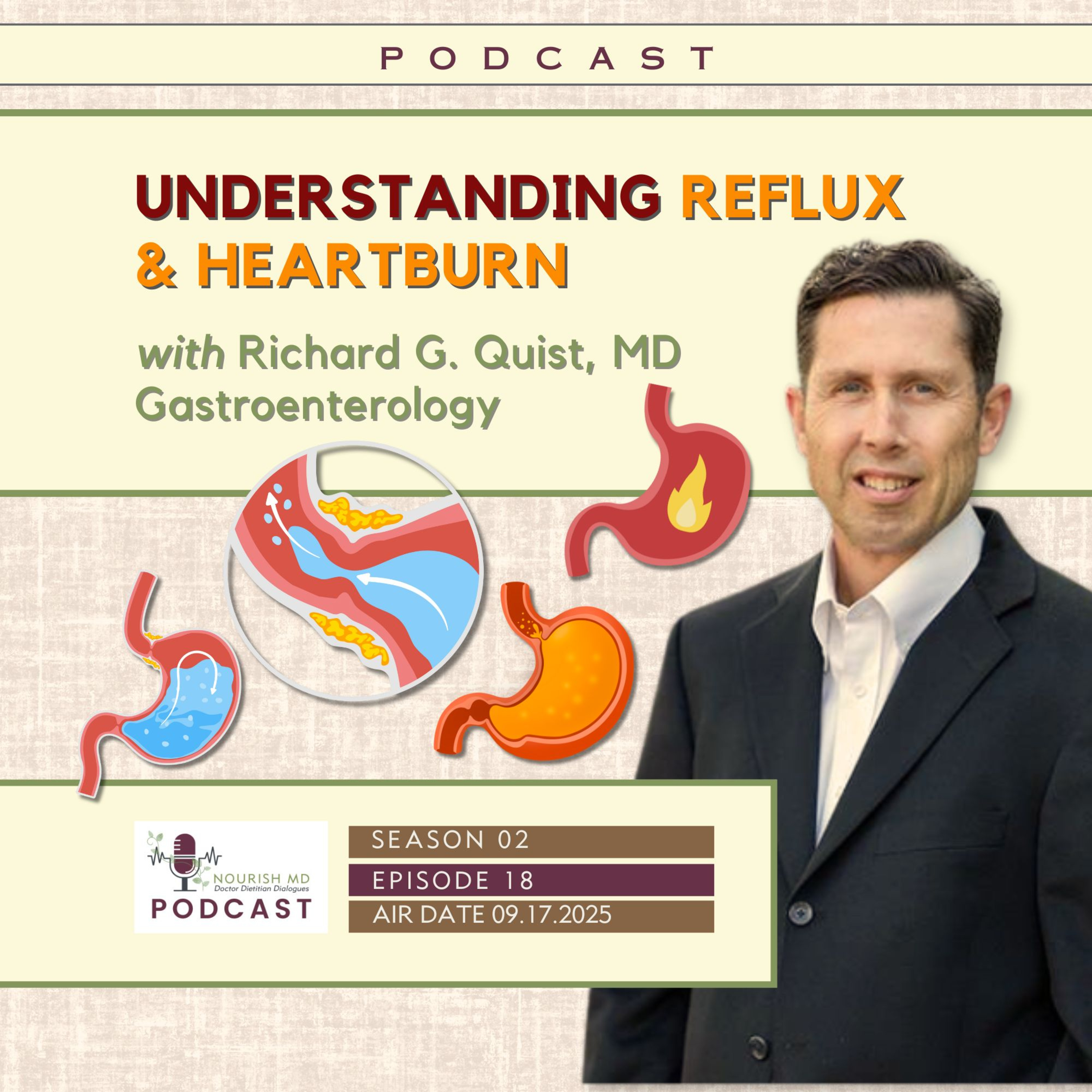 Reflux & Heartburn?! Get tips from Dr. Richard G. Quist | S02-E18 Nourish MD Podcast episode artwork