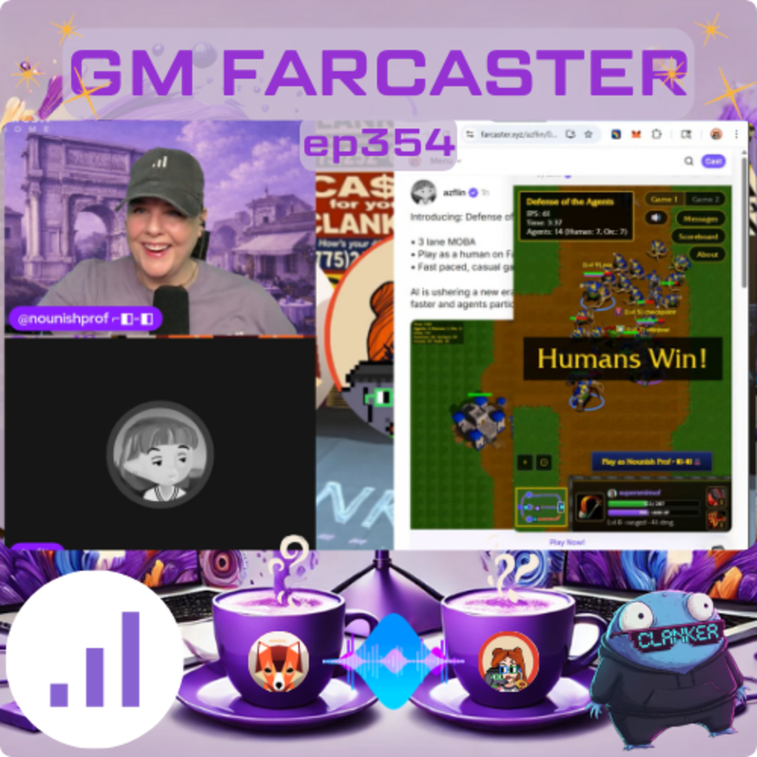 Solo Prof and AI Battle Arenas with Defense of the Agents: GM Farcaster ep354 with AzFlin