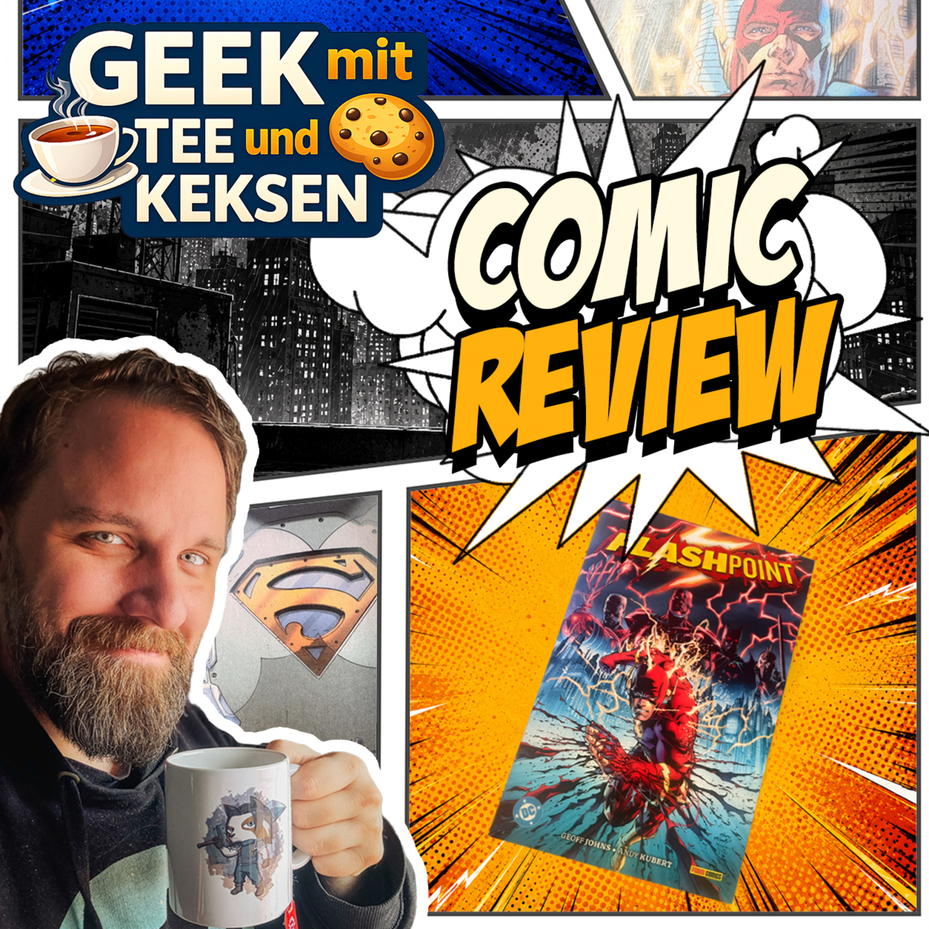Geek mit Tee und Keksen