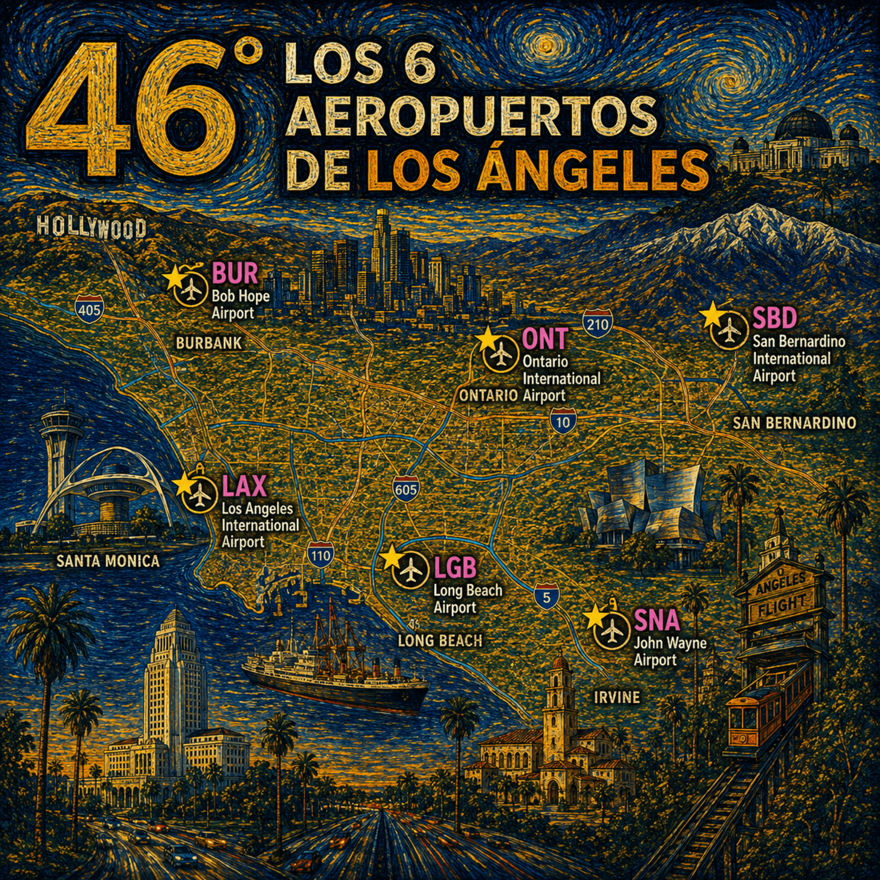 46° LOS 6 AEROPUERTOS DE LOS ÁNGELES AEROPUERTO 🛫🪽: LAX, ONT, LGB, BUR, SNA, SBD episode artwork