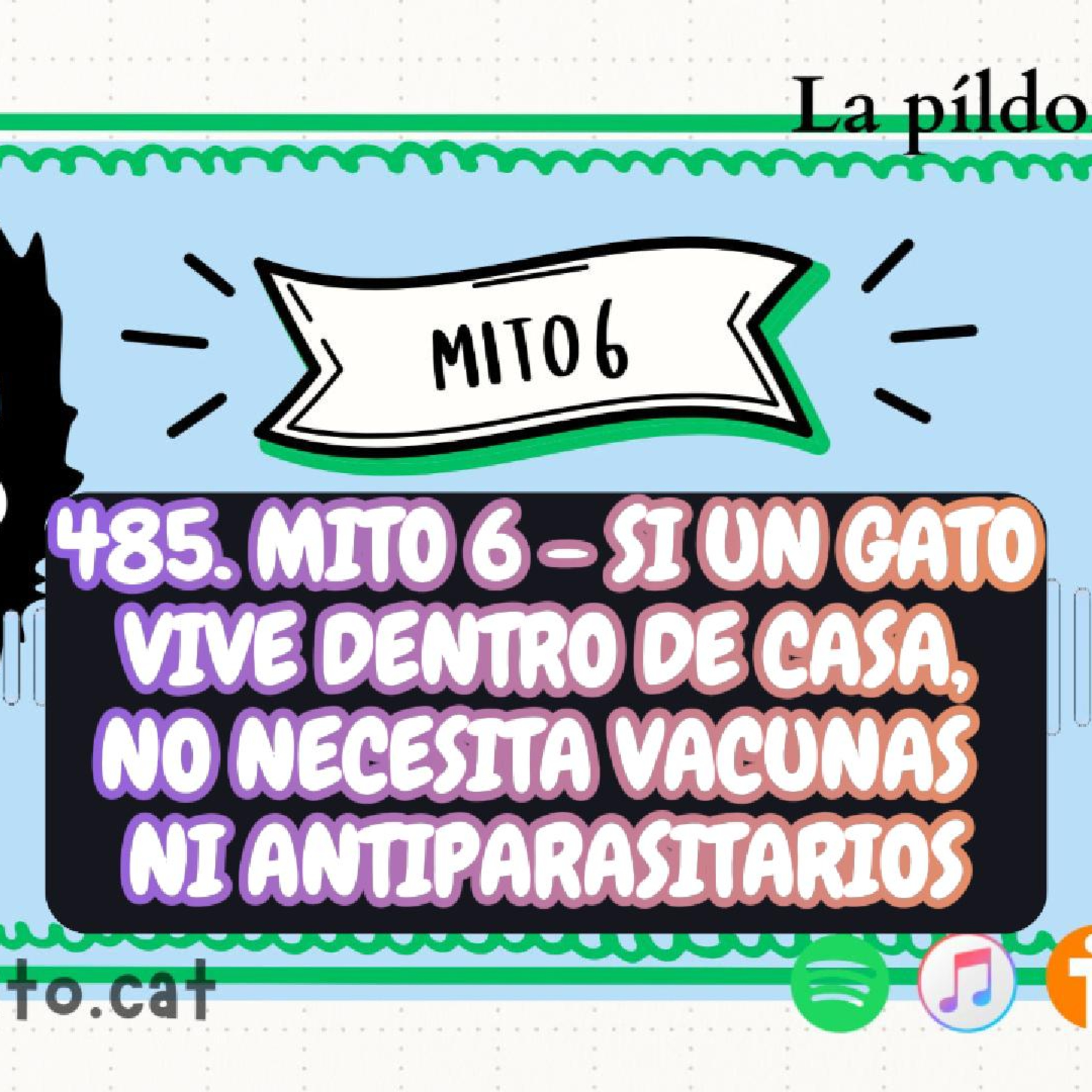 Imagen del episodio 485. Mito 6 - Si un gato vive dentro de casa, no necesita vacunas ni antiparasitarios