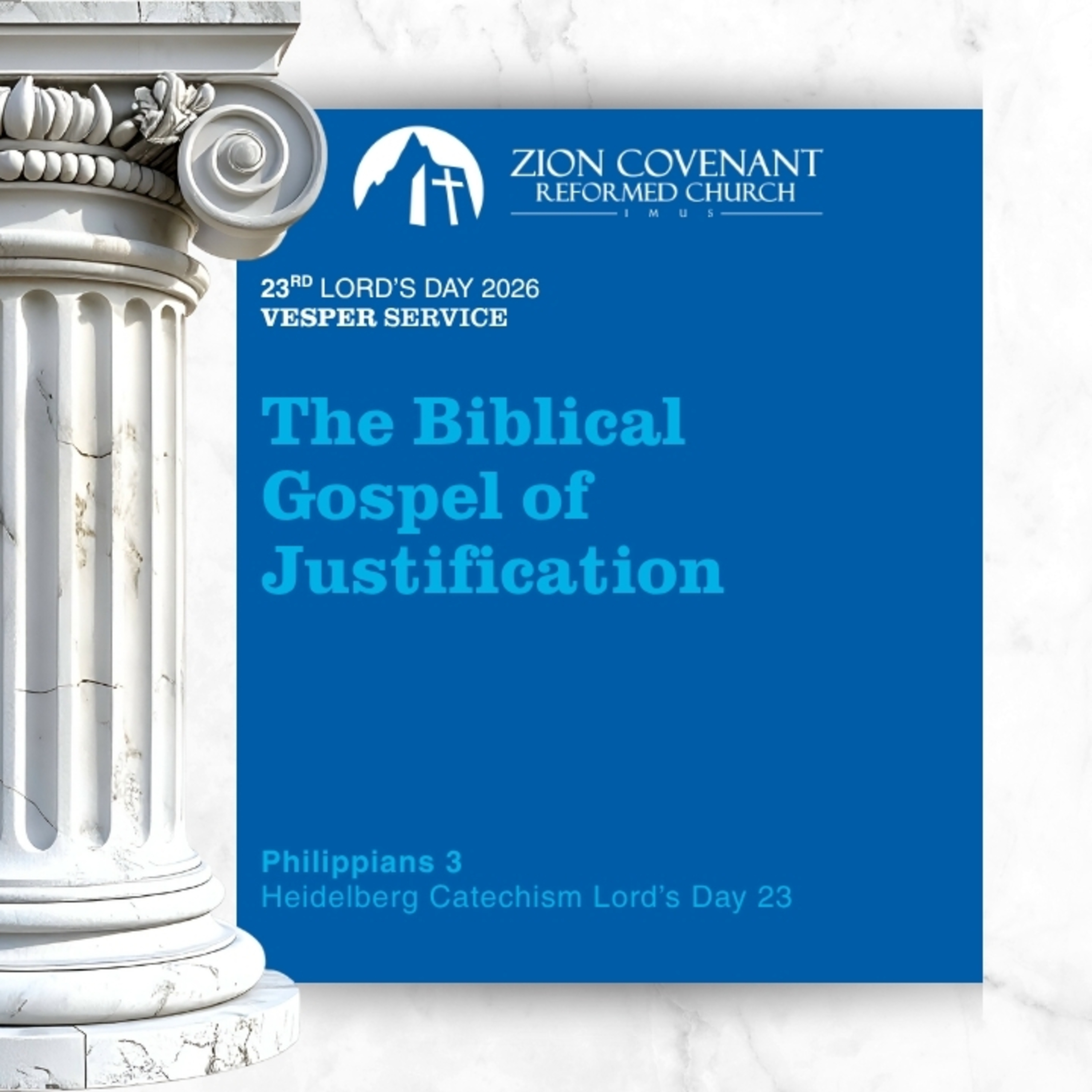 "The Biblical Gospel of Justification" (Heidelberg Catechism Lord's Day 23) episode artwork