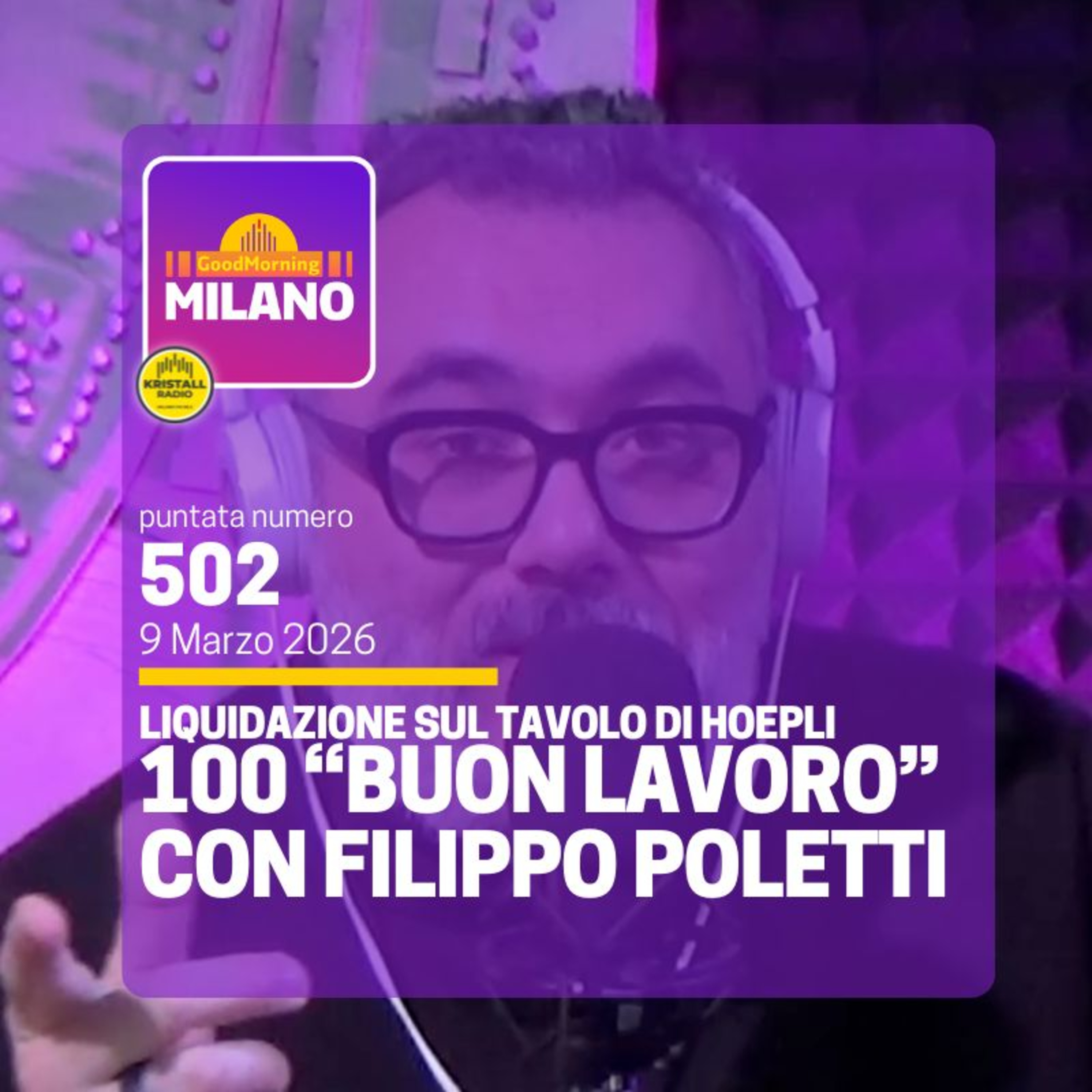 Ep. 502, 9 marzo. Il Meteo della Settimana, 100 "Buon Lavoro" con Filippo Poletti, Liquidazione su Tavolo della Libreria Hoepli.
