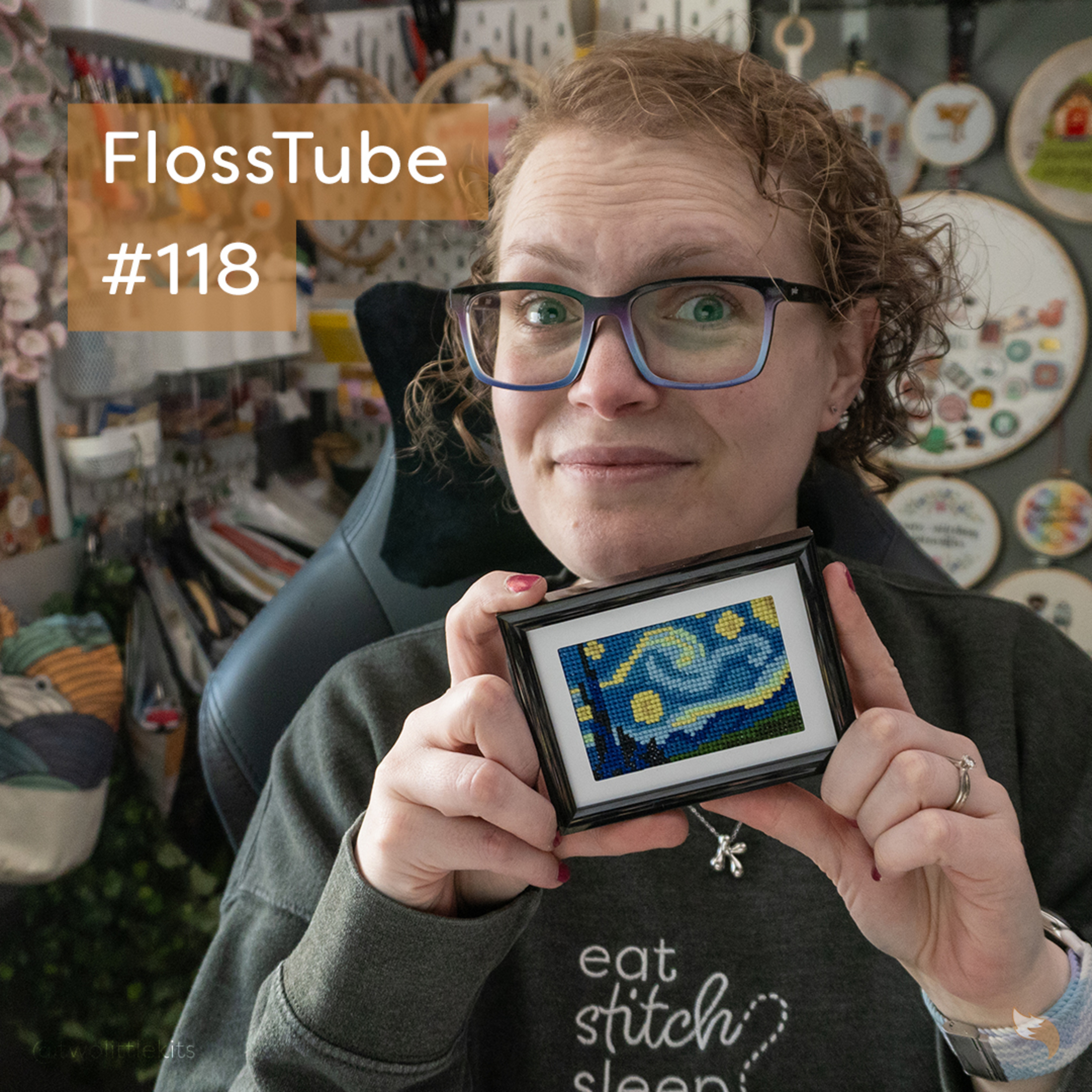 FlossTube #118 - Cross-Stitch Finishes, WIP Updates & Other Stitchy Stuff with some Kitty Harassment episode artwork