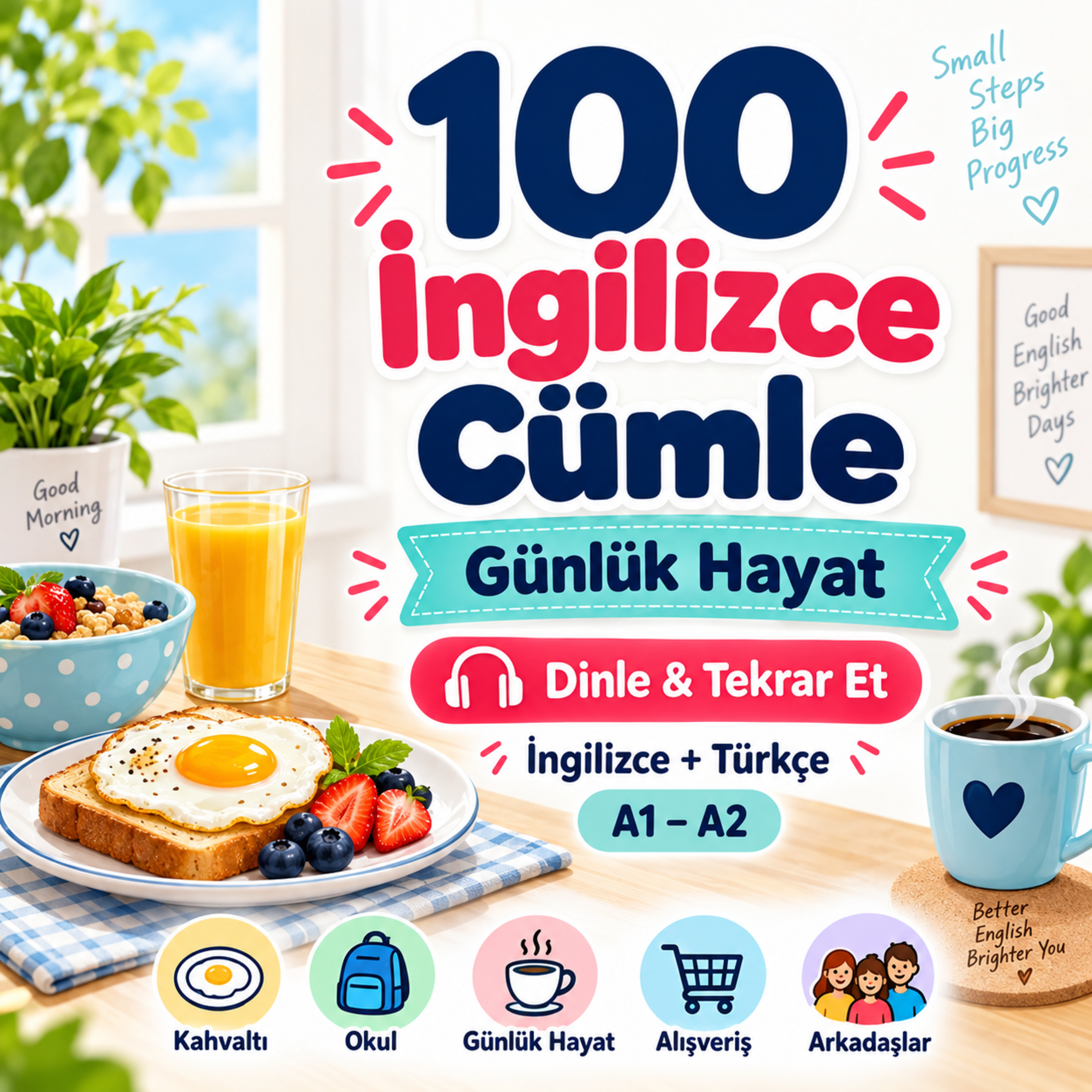 10 Kalıp, 100 İngilizce Cümle Dinle & Tekrar Et Türkçe + İngilizce A1–A2
