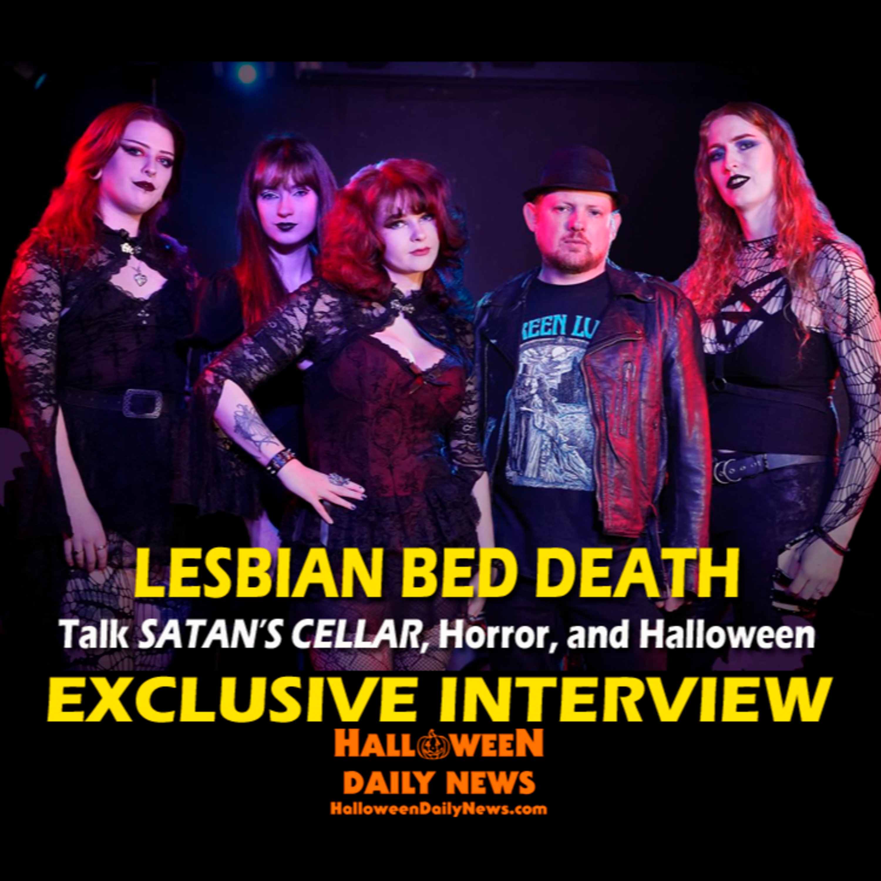 Horror Metal Band Lesbian Bed Death Talk SATAN'S CELLAR Album and Movie, and Halloween episode artwork