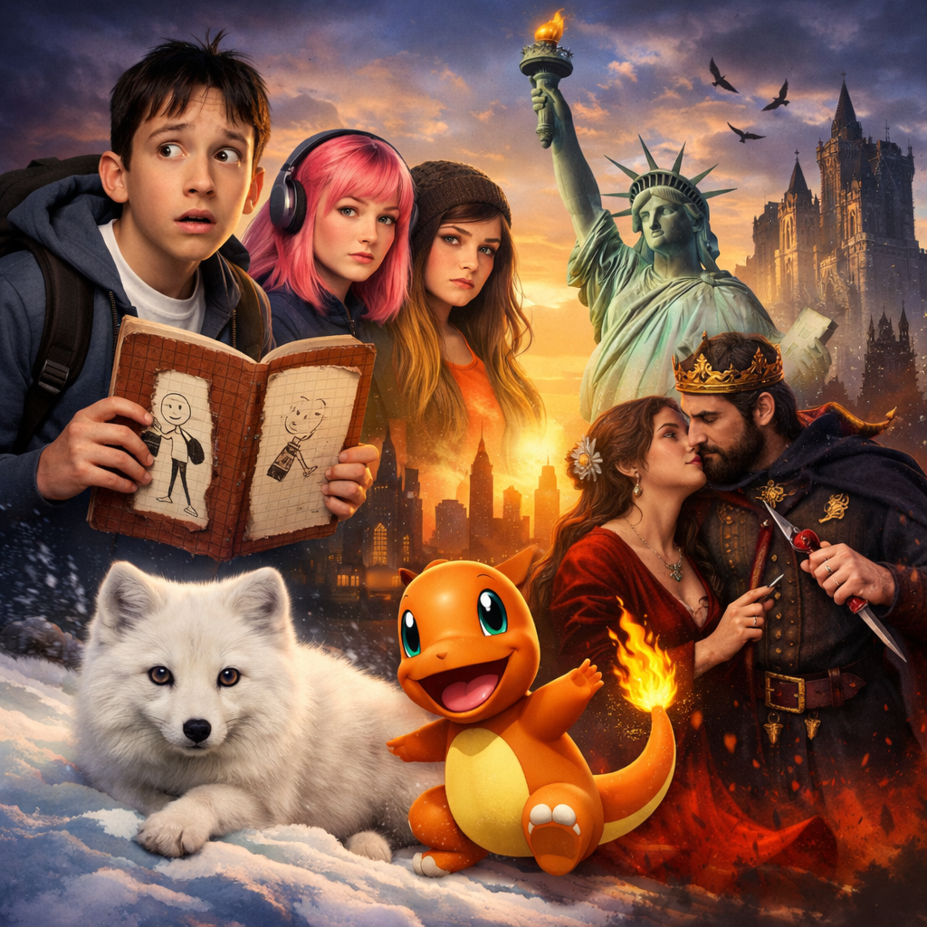 🎙️1️⃣4️⃣ - 📕 Journal d’un dégonflé • 🗽 Statue de la Liberté • 🦊 Renard arctique • 🔥 Salamèche • 🎭 Macbeth • 📘 Elles episode artwork