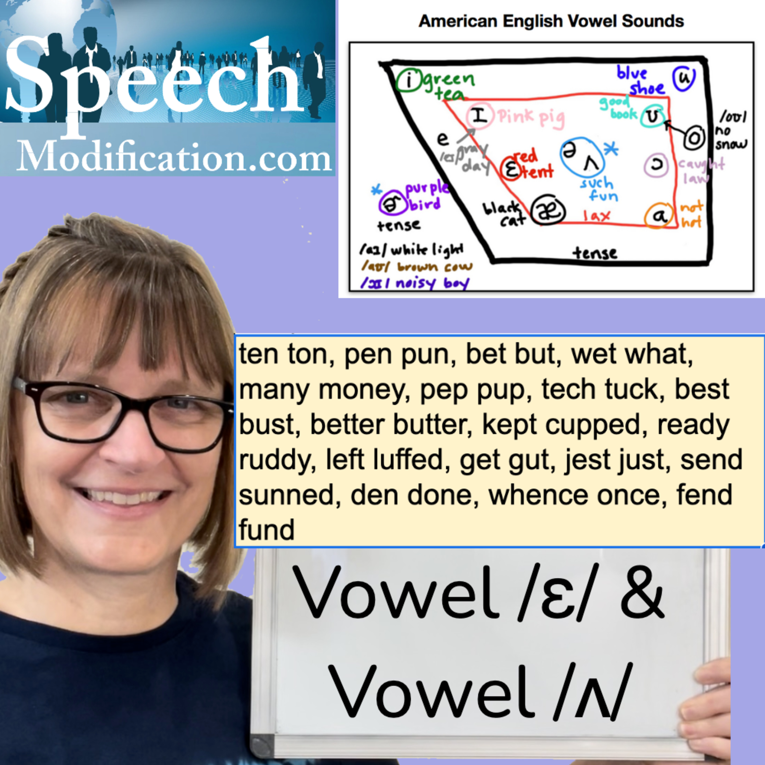 Central Vowels: /ɛ/ as in "red tent" and /ʌ/ as in "such fun" (schwa)