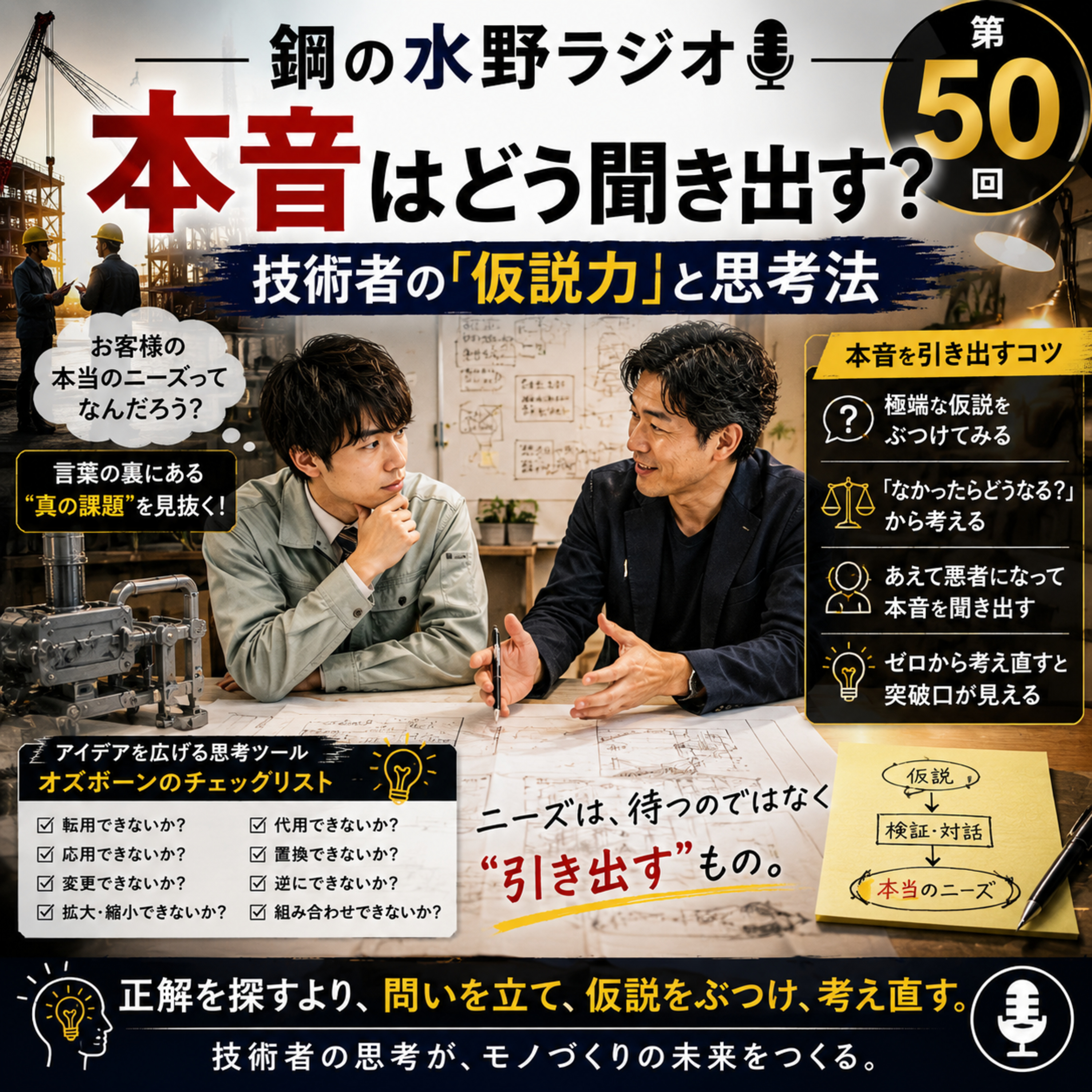 鋼の水野ラジオ_050「本音はどう聞き出す？ 技術者の『仮説力』と思考法」 episode artwork