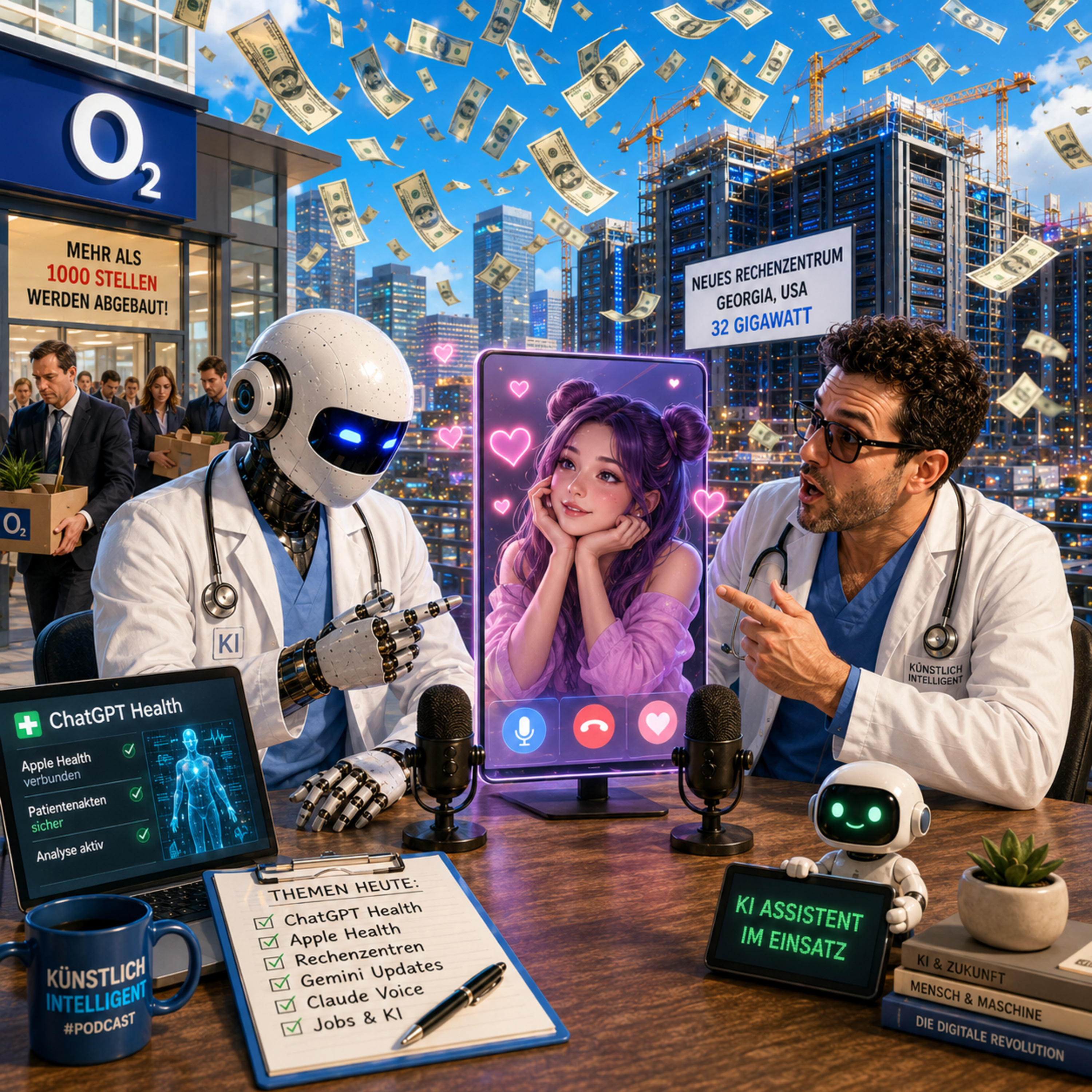 ChatGPT wird Gesundheitsberater | China verbietet KI-Liebe | OpenAI baut Mega-Rechenzentrum | Gemini 3.6 Flash | Claude Voice | o2 streicht stellen ua wegen KI episode artwork