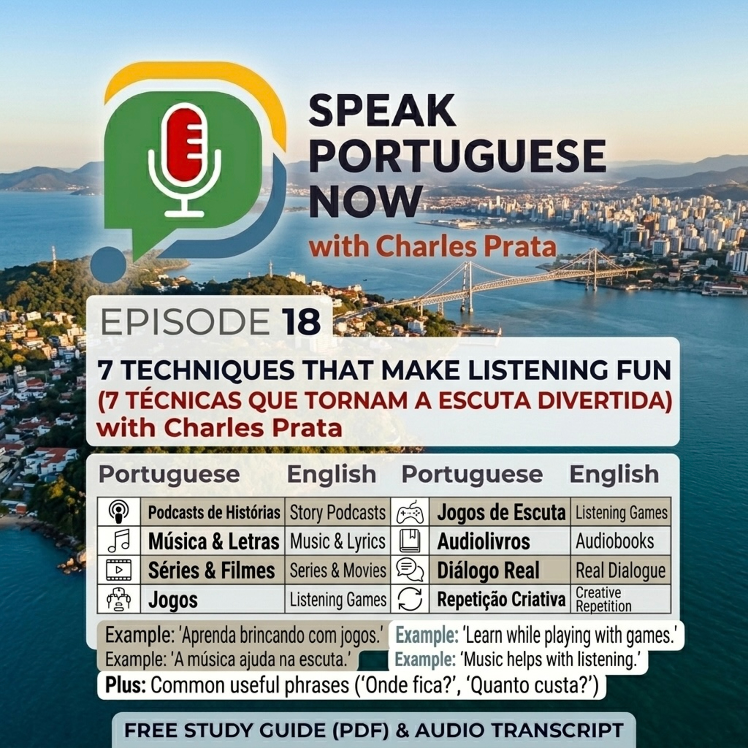 #18 – Learn Brazilian Portuguese | 7 TECHNIQUES THAT MAKE LISTENING FUN. 7 TÉCNICAS QUE TORNAM A ESCUTA DIVERTIDA | Learn Portuguese Fast