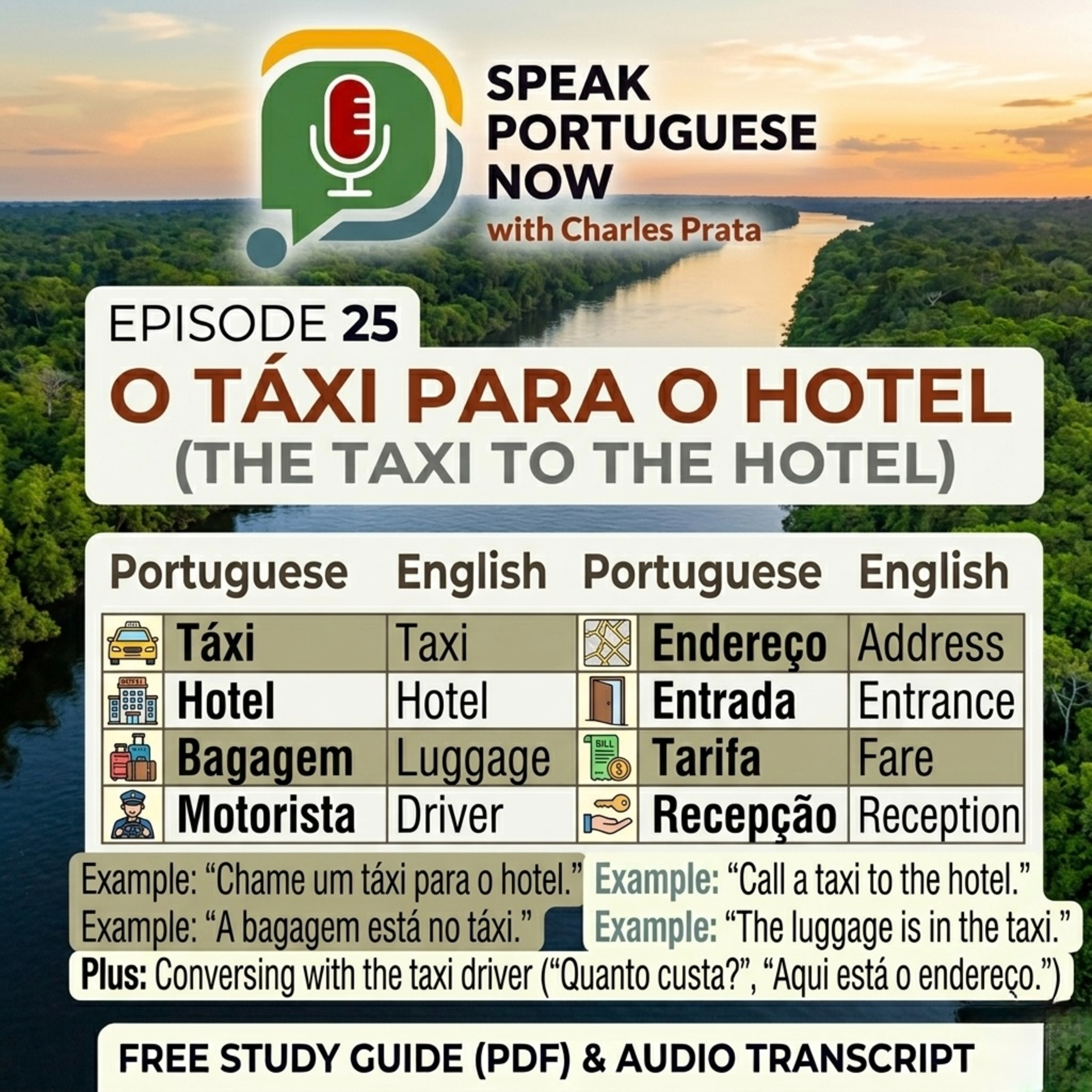 #25 Learn Brazilian Portuguese | The taxi to the hotel. O táxi para o hotel | Portuguese for beginners