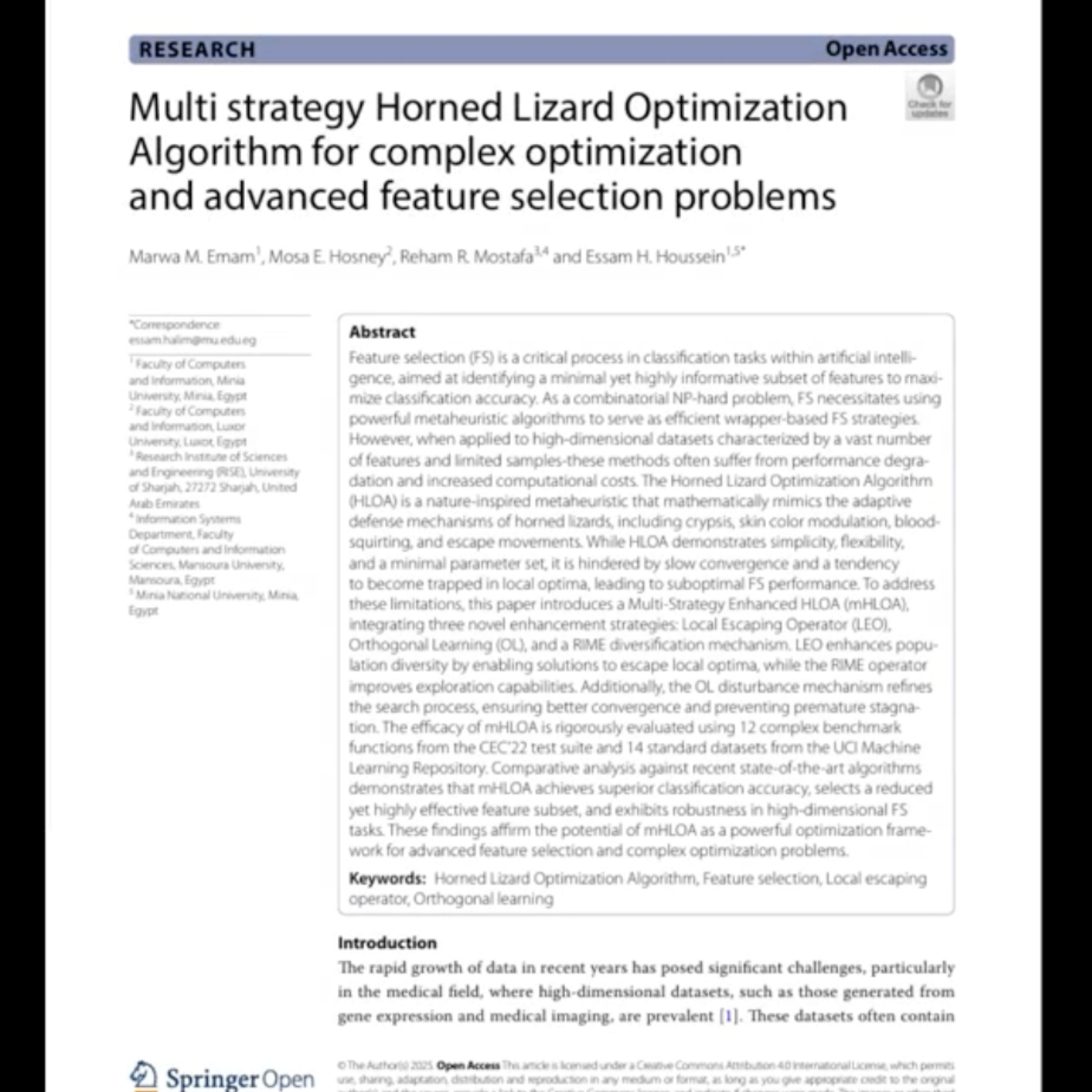 Multi strategy Horned Lizard Optimization Algorithm for complex optimization and advanced feature selection problems
