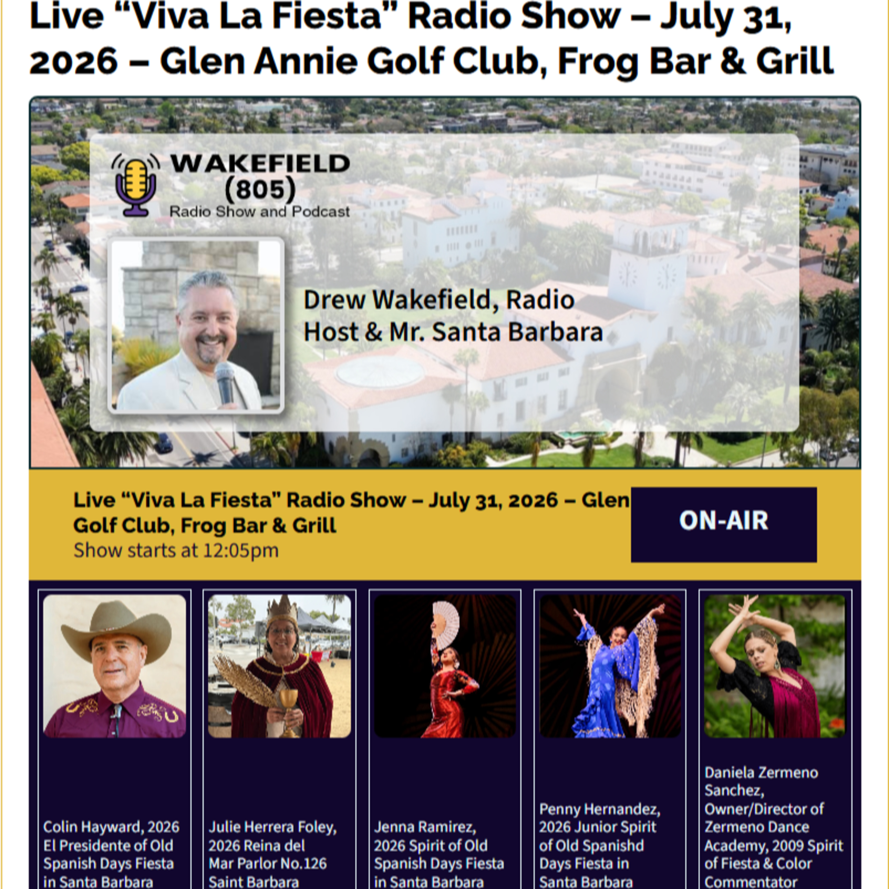 Live “Viva La Fiesta” Radio Show – July 31, 2026 – Glen Annie Golf Club, Frog Bar & Grill episode artwork