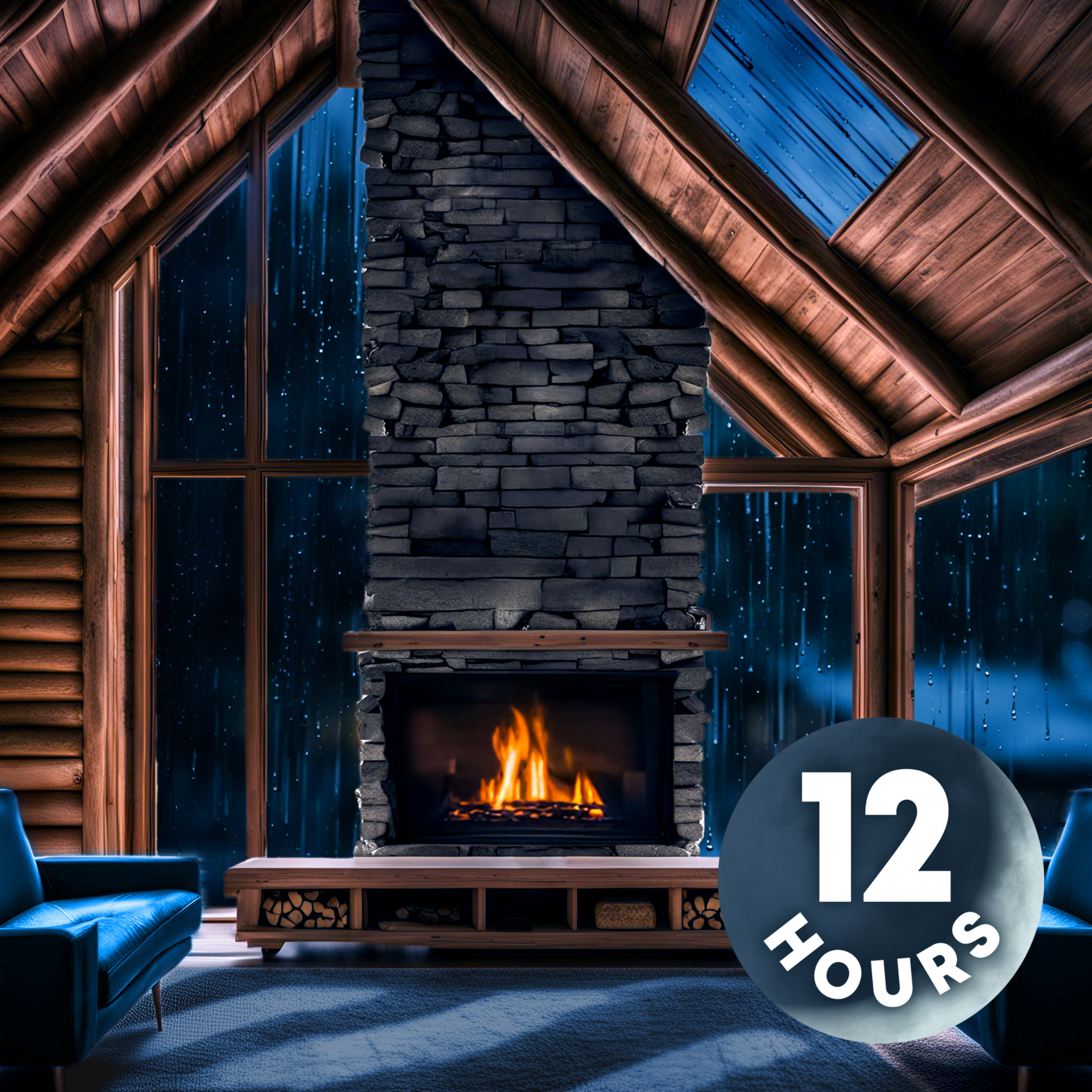 Rain Sounds Outside a Cozy Cabin as a Fireplace Burns All Night | 12 Hours