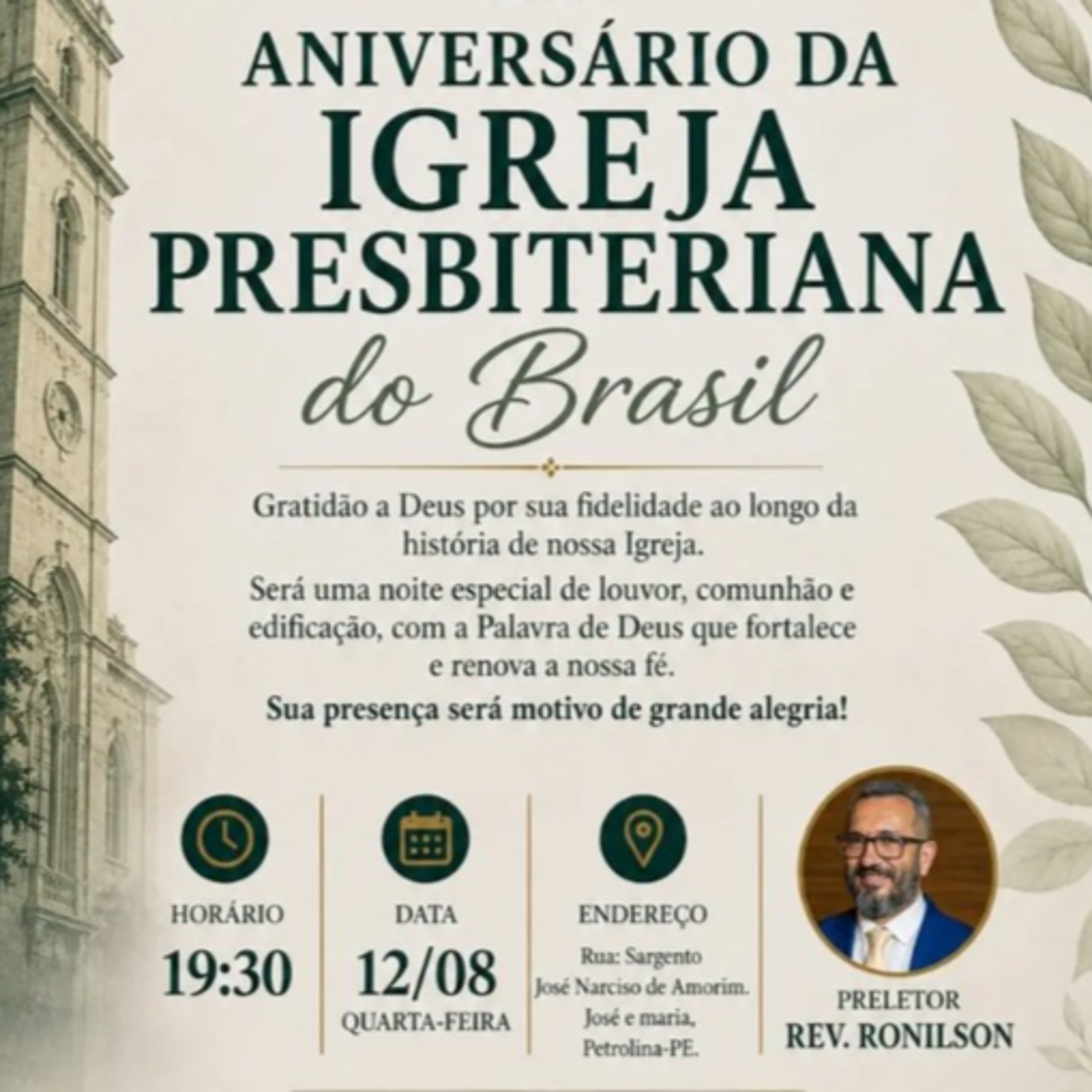 Aniversário da Igreja Presbiteriana do Brasil | 12/08/2026 | Pr.Luiz Ronilson | realizado na 3ª IPP episode artwork