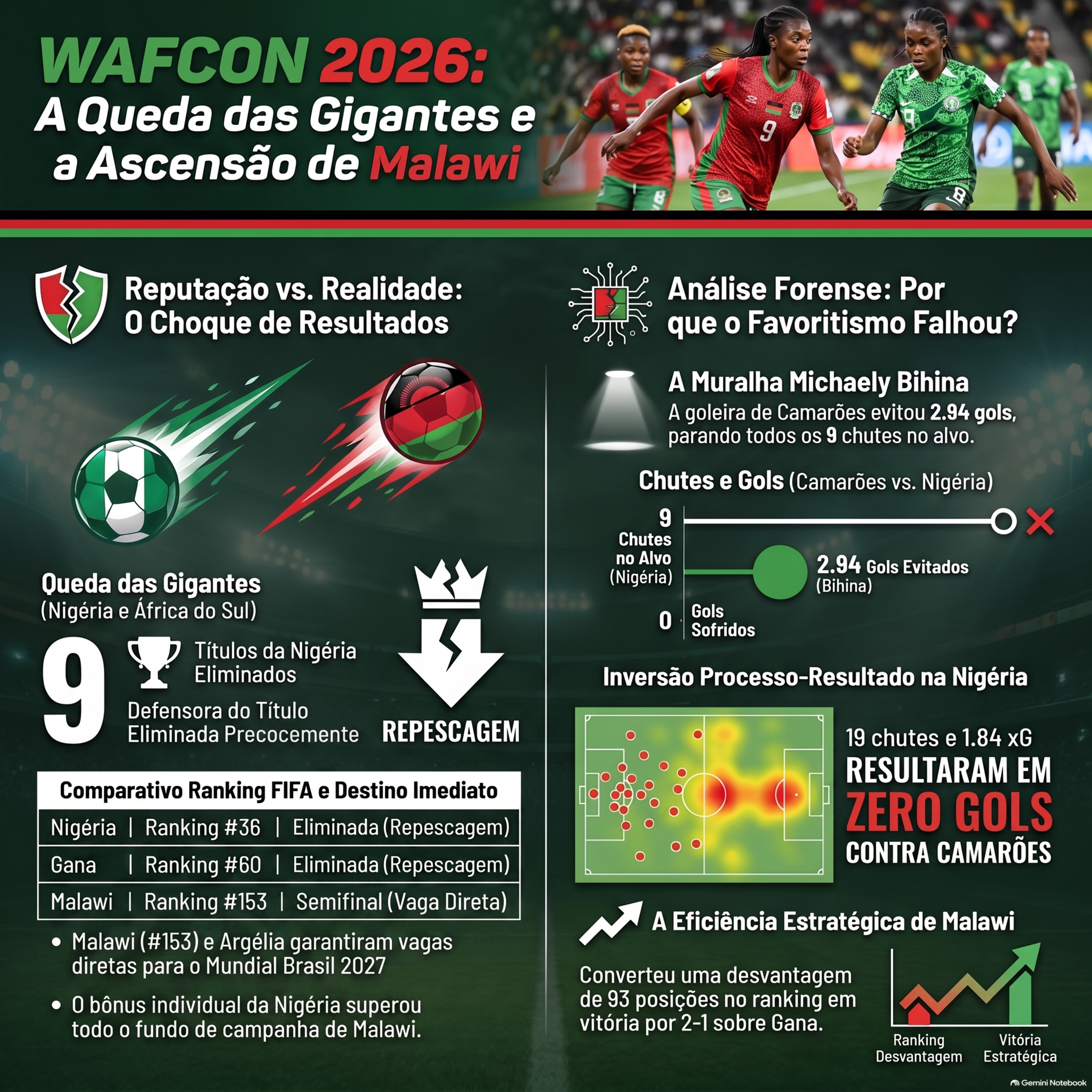 Nas quartas de final, Malawi e Camarões derrubaram gigantes da WAFCON 2026.