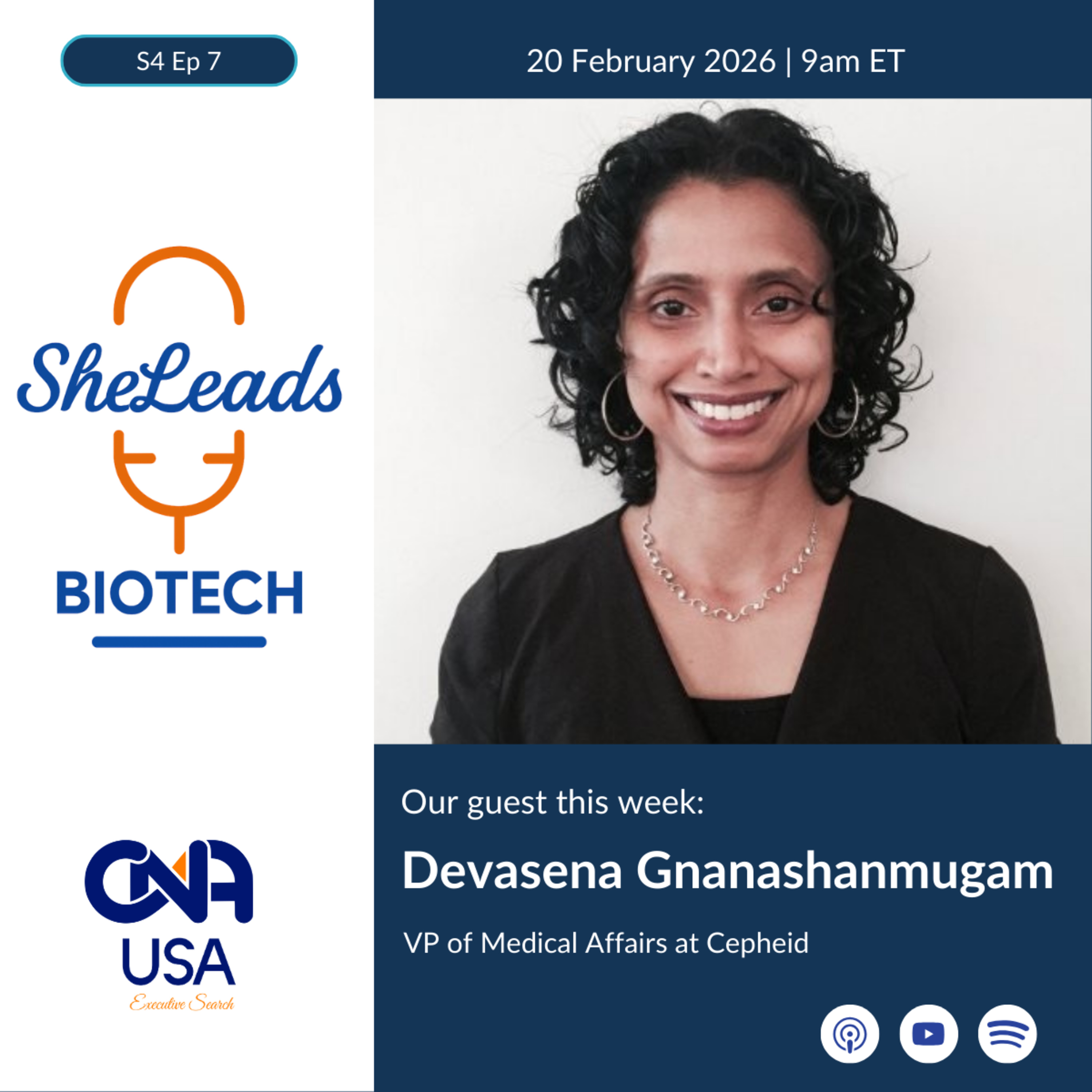 S4 E7, Devasena Gnanashanmugam- VP of Medical Affairs at Cepheid, episode artwork