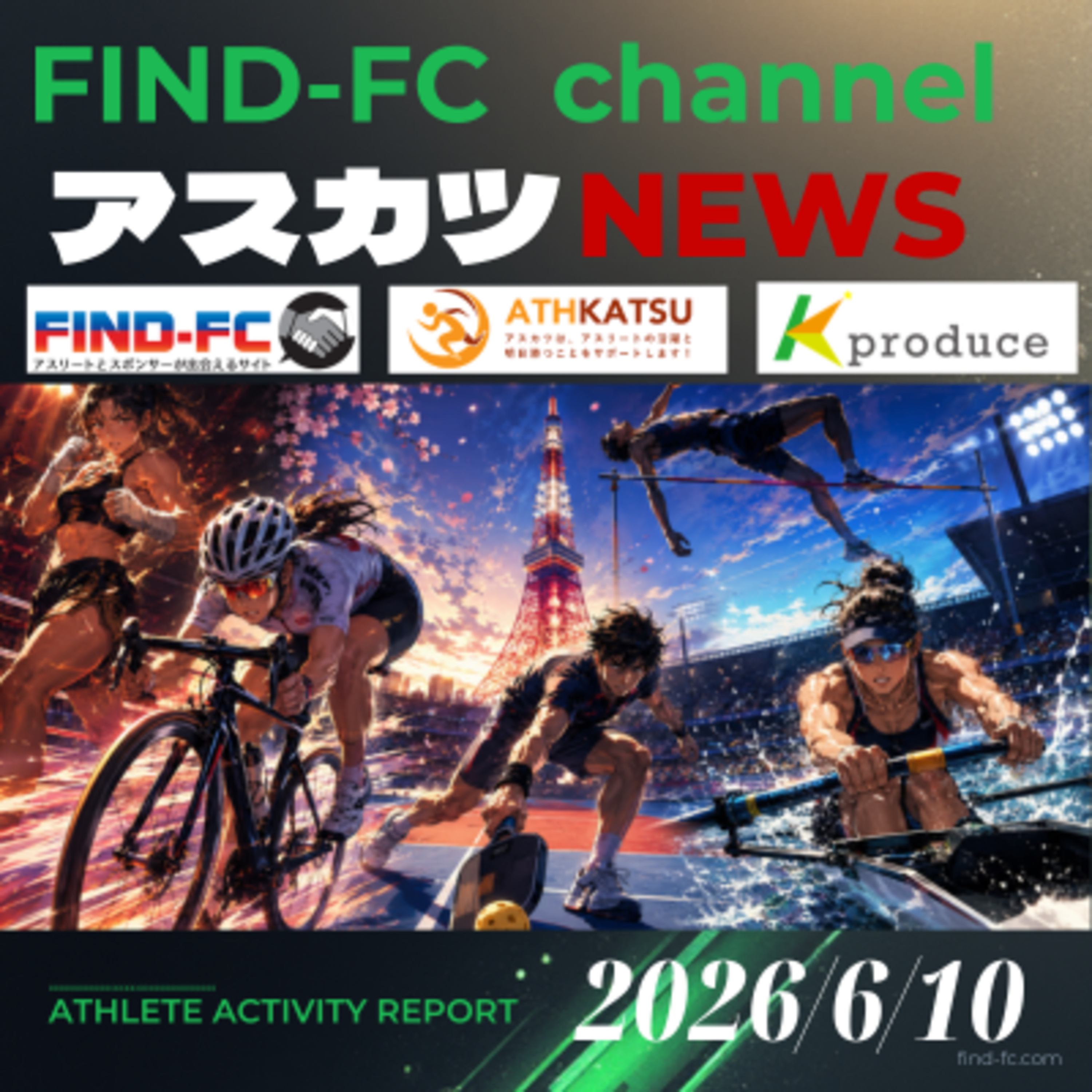 2026/6/10【アスカツニュース】快挙連発!!ローイング山領夏実が全日本で劇的「銅」！鈴なり妖怪鈴フジヒルゴールド達成＆十種競技・田上駿が日本選手権入賞！東京タワー階段決戦＆NANAラストマッチへ episode artwork