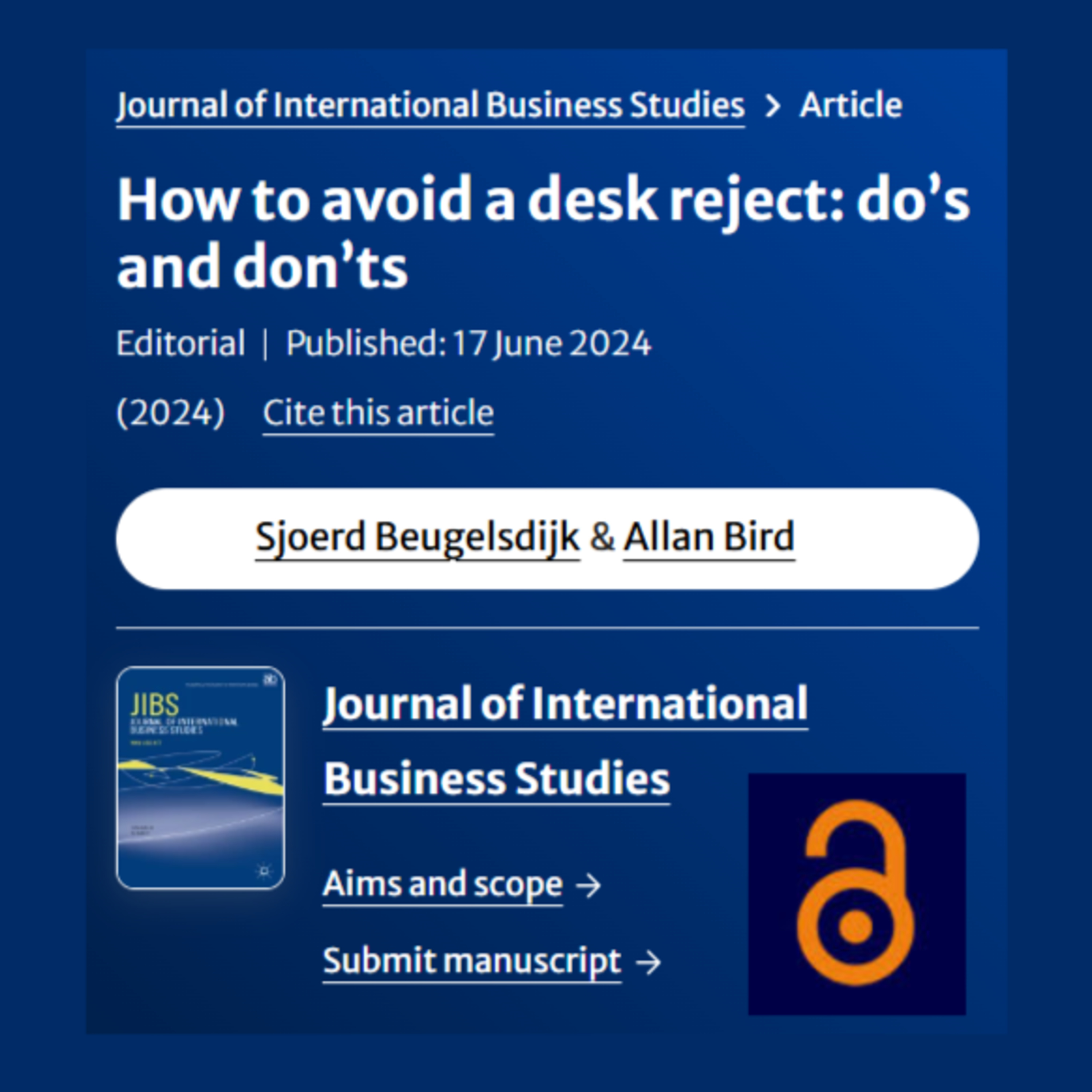 How to avoid a desk reject: Do’s and Don’ts (Beugelsdijk & Bird, 2024)